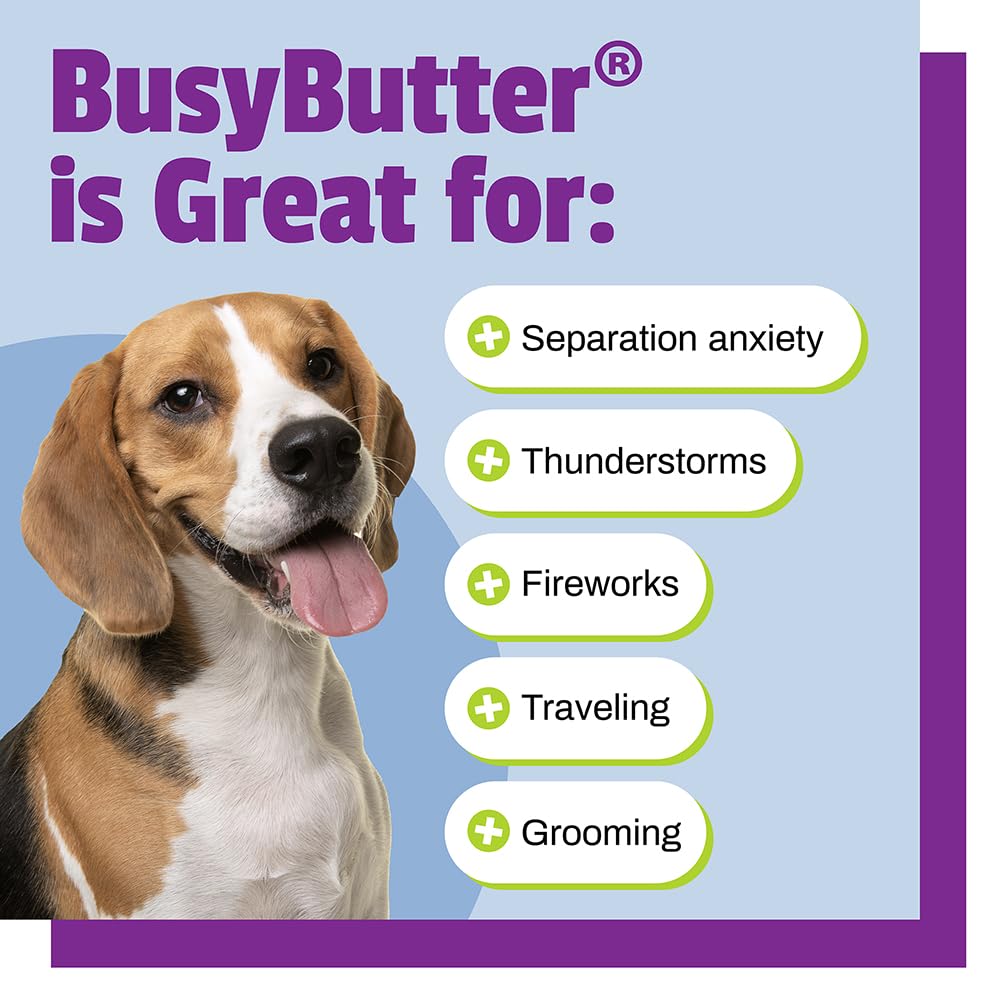 Pet Naturals BusyButter Easy Squeeze Calming Peanut Butter for Dogs, 6 Pouches - Great for Treats, Lick Mats, Training, Calming,