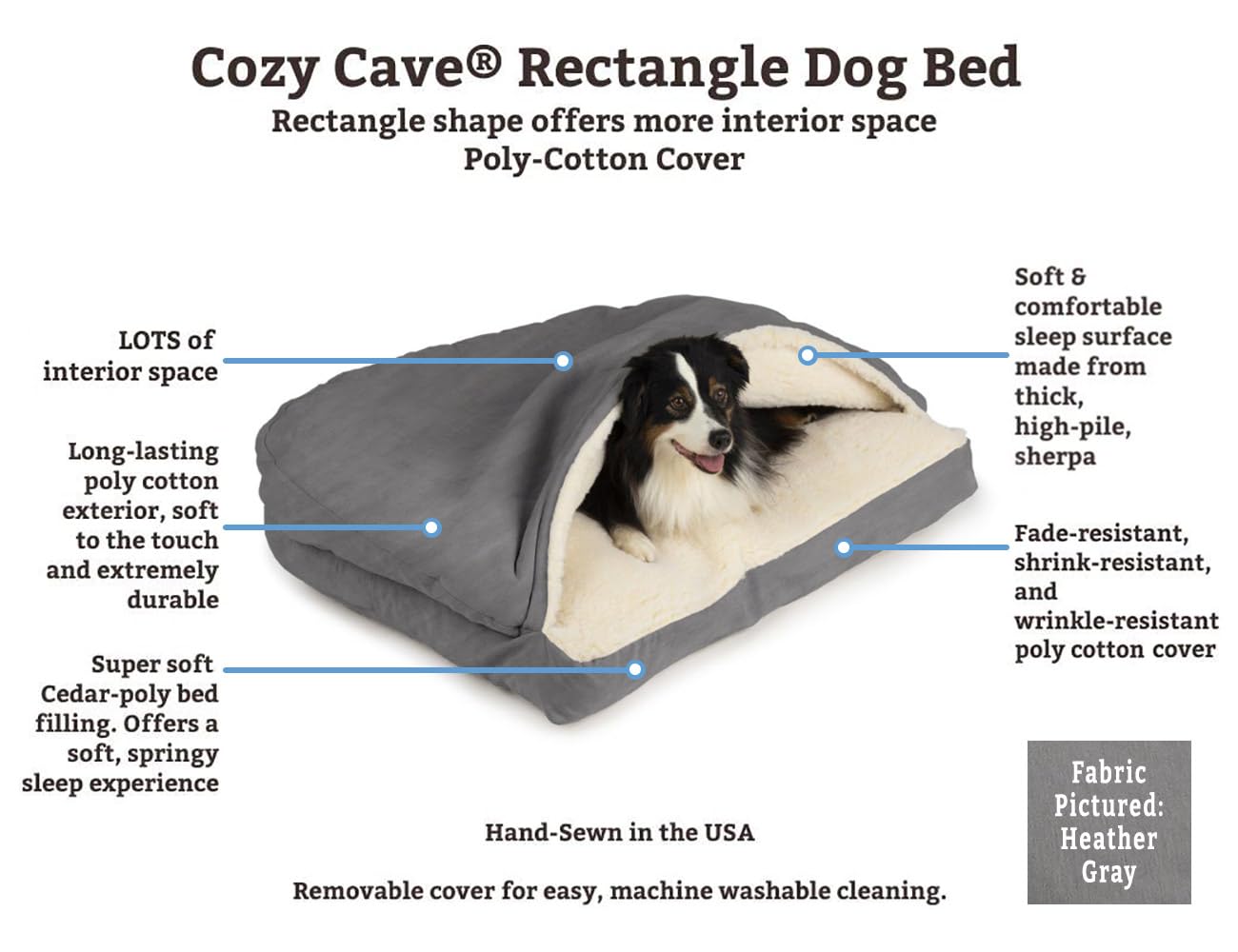 Snoozer Rectangle Cozy Cave Dog Bed, Small, Khaki, Polyester, Model 43003