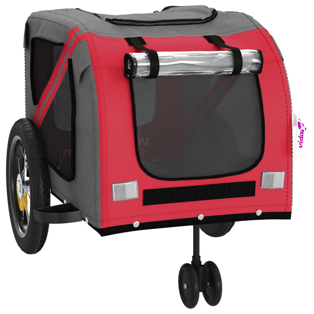vidaXL Pet Bike Trailer - Red and Black, Iron Frame, Oxford Fabric with PVC Cover, for Small Dogs and Pets, 48&quot;x20.5&quot;x20.9&quot;