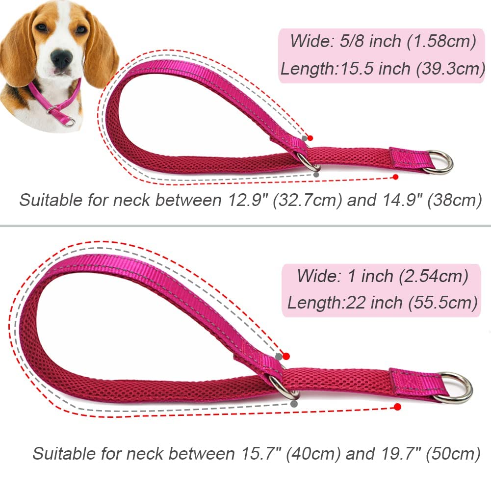 Mycicy Reflective Slip Collar, Soft Nylon Training Choke Collar For Dogs In Pink 22', Wide 1'