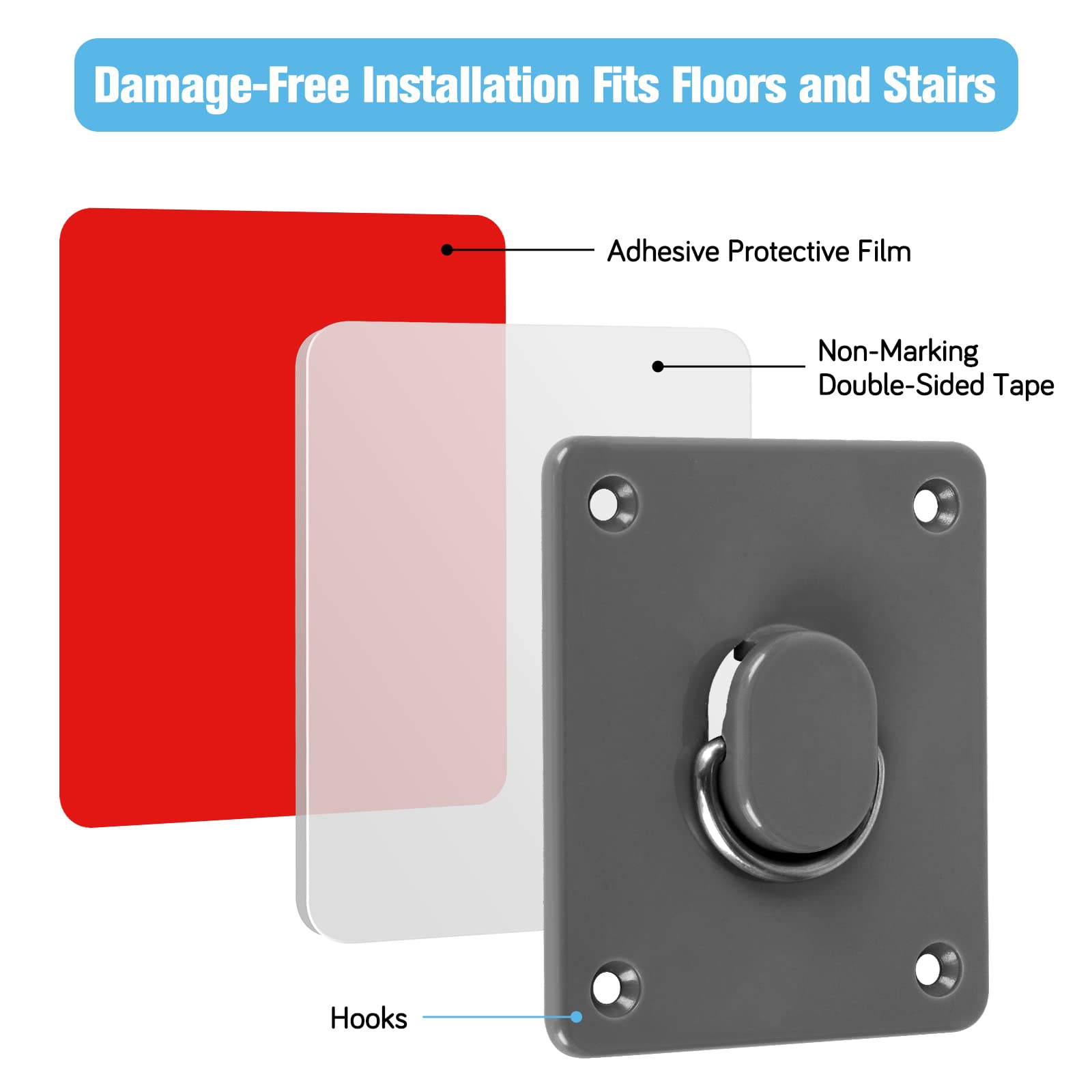 Mesh Baby Gate Floor Adhesive Hooks (2 Pack) No Drilling Retractable Baby Gates Ground Anchor Hooks Prevent Babies And Pets From Going Under Retractable Dog Gate Ideal For Securing To Floors, Stairs