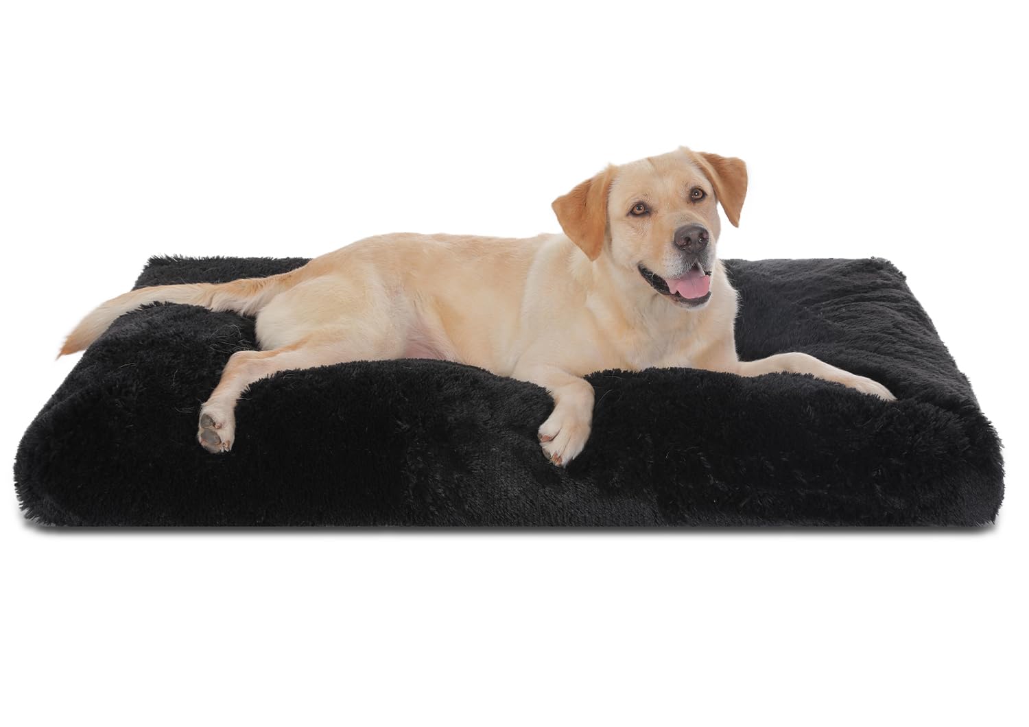 Bedfolks Waterproof Crate Bed, Plush Dog Kennel Pad With Removable Cover, Faux Fur, Fluffy Washable, 47''X29'', Black