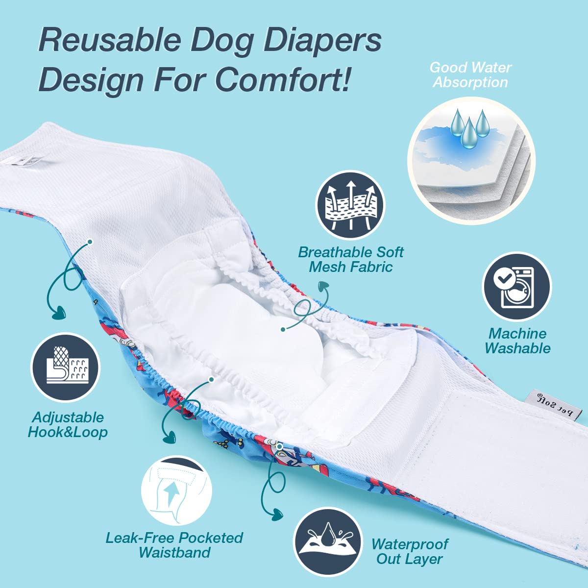 Pet Soft Dog Belly Bands - Washable Dog Diapers Belly Band For Male Dogs, Reusable Male Dogs Wraps 3Pack For Doggy Puppy(Sailor,