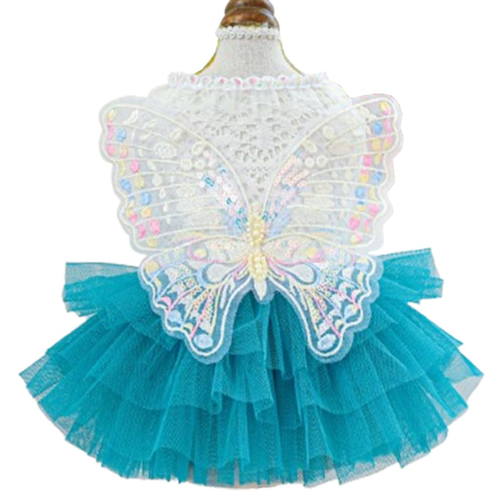 Aniac Butterfly Dog Dress With Blue Tutu Funny Pet Clothes With Wing Girl Puppy Dress For Small Dogs Pet Butterfly Costume Holid