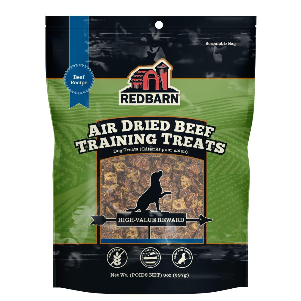 Redbarn All-Natural Air Dried Beef Training Treats For Puppies & Dogs – Grain-Free Single Protein Rewards Made In Usa For Small, Medium, & Large Breeds - 8 Oz Resealable Bag