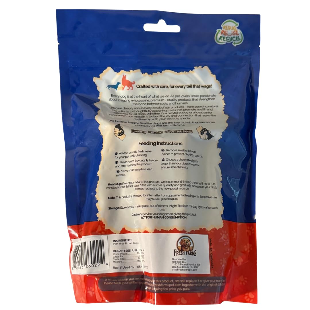 Fresh Farms 18 Pack 6-Inch Pork Skin Twists - Natural Rawhide-Free Dog Chews Long Lasting and Fully Digestible Treats - Single I