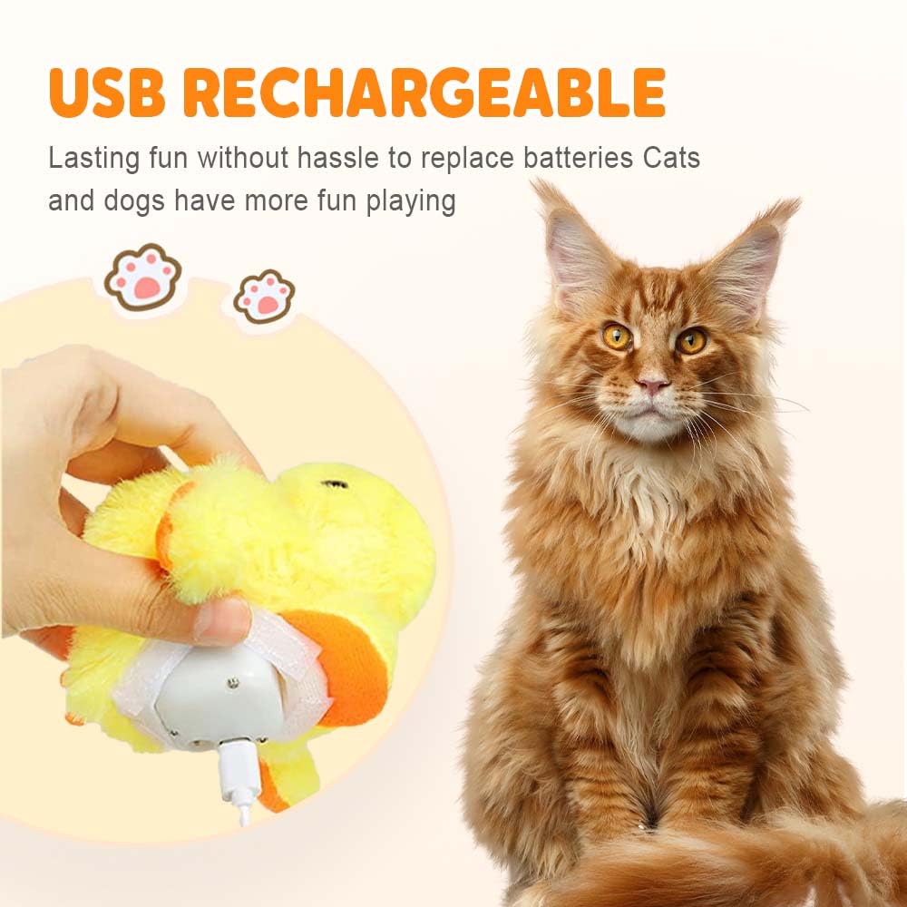 Cat Toys Rechargeable Flapping Duck 2025 New Interactive Cat Toy Beating Wings Duck With Lifelike Quack Chirping, Touch Activate