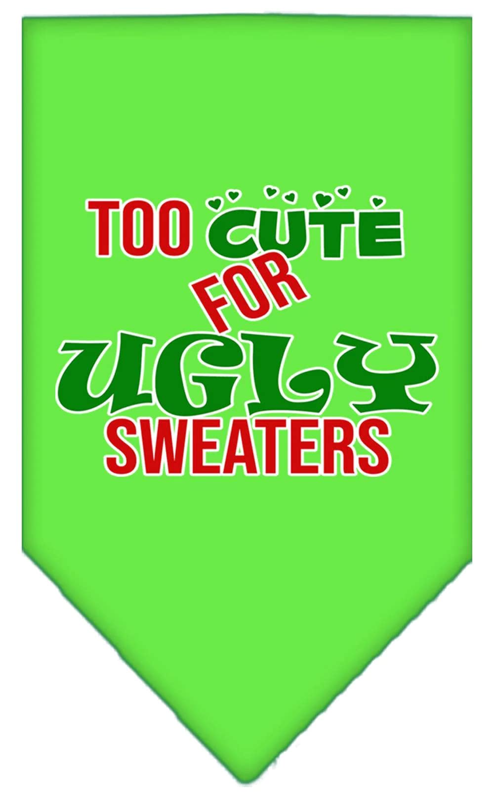 Christmas Pet and Dog Bandana Screen Printed, "Too Cute For Ugly Sweaters" Emerald Green Small
