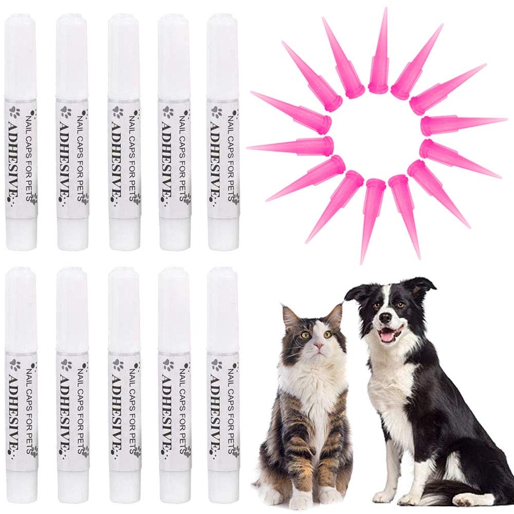 Victhy 10Pcs Special Pet Nail Adhesive Glues & 15Pcs Applicator Tips For Dog Or Cat Nail Caps