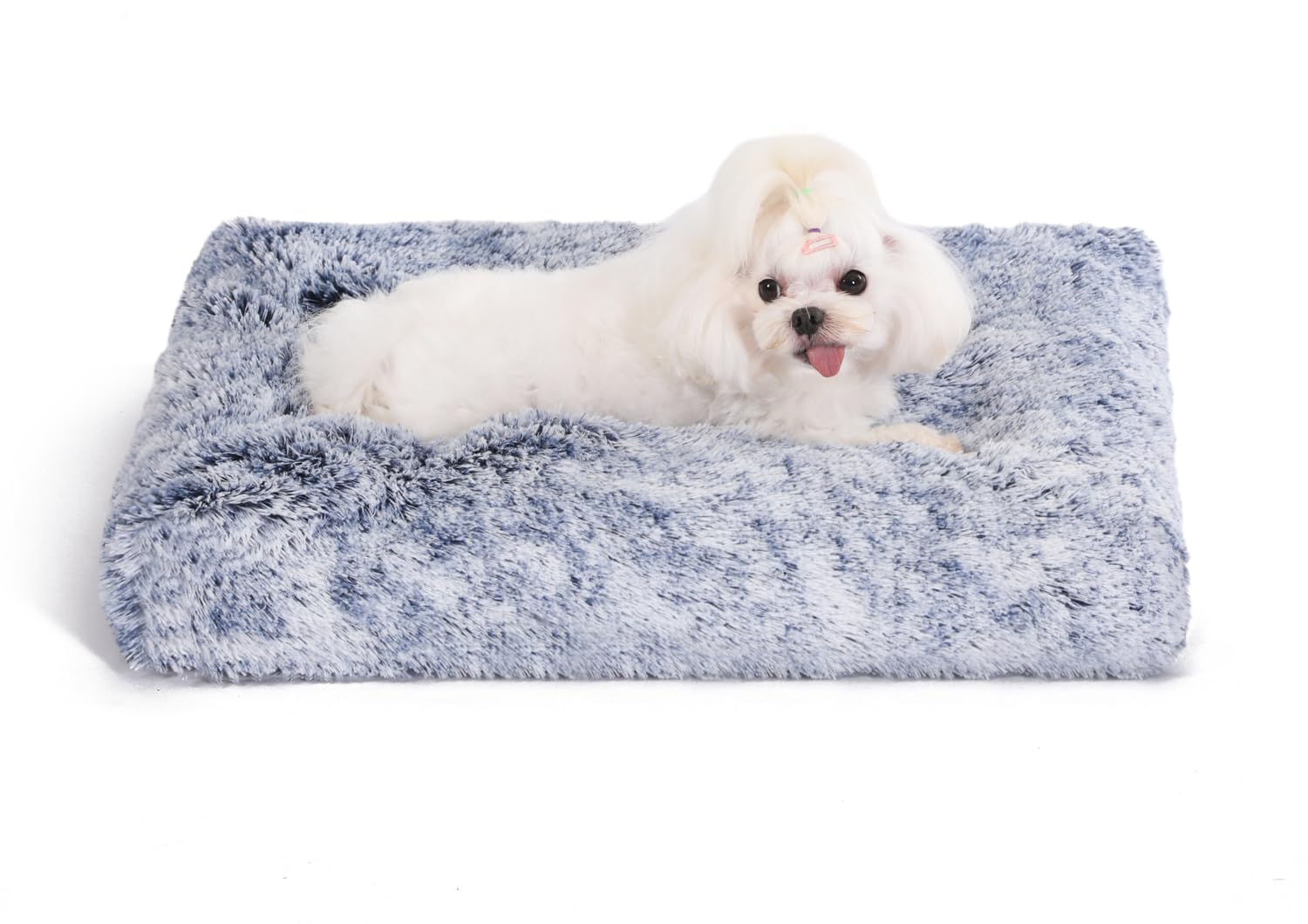 Bedfolks Plush Waterproof Dog Crate Bed, Removable Washable Cover, Faux Fur, 17''X12'', Dark Blue
