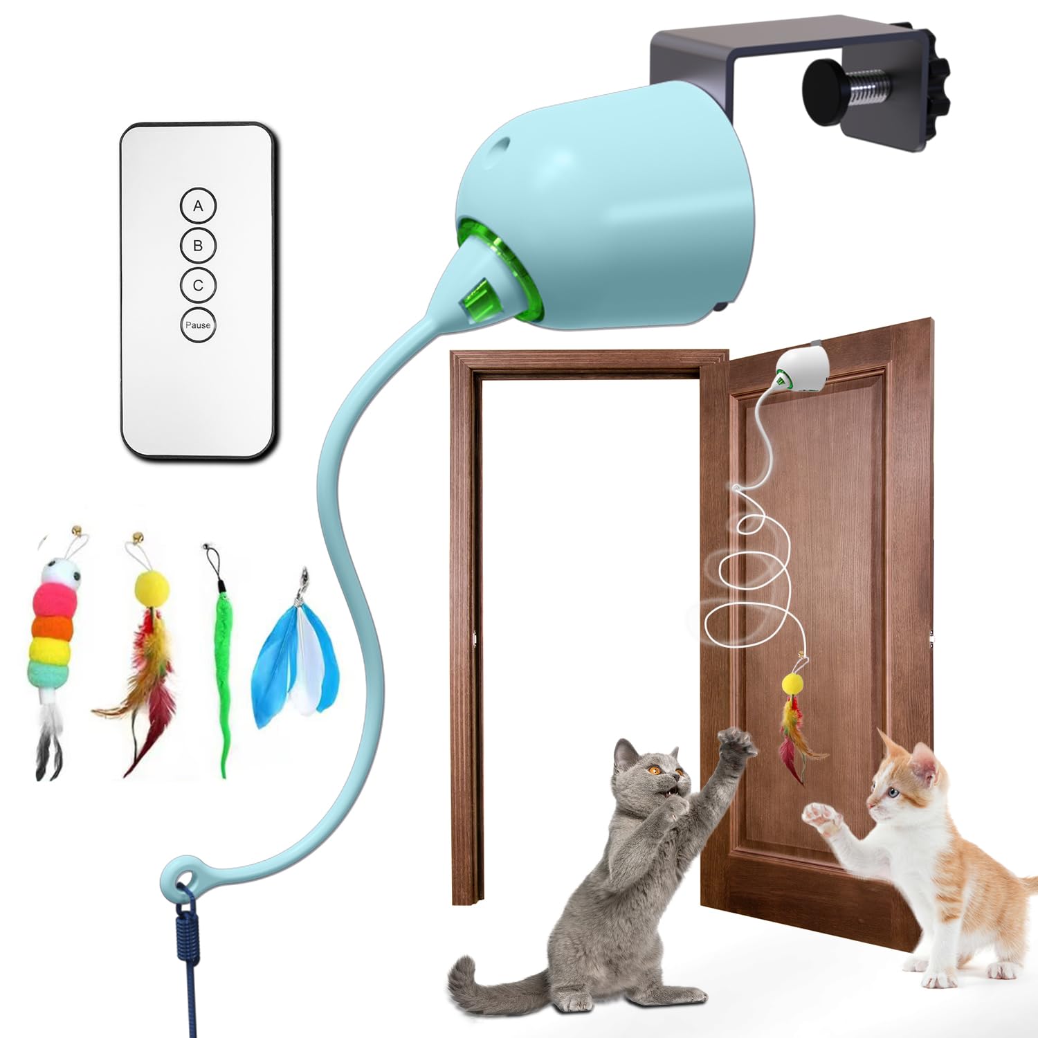 Scsuupoee Cat Toys Interactive For Indoor, Cats Toy Hanging Door Electric For Bored,Feathers Toy Kitten Rechargeable Door Hangin