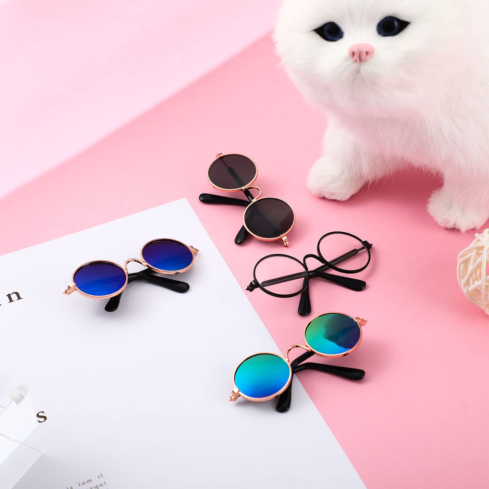 Weewooday 8 Pcs Pet Dog Cat Costume Cat Tie Collar Glasses for Small Dog Round Metal Retro Sunglasses Tie Pet Costume Tuxedo Nec