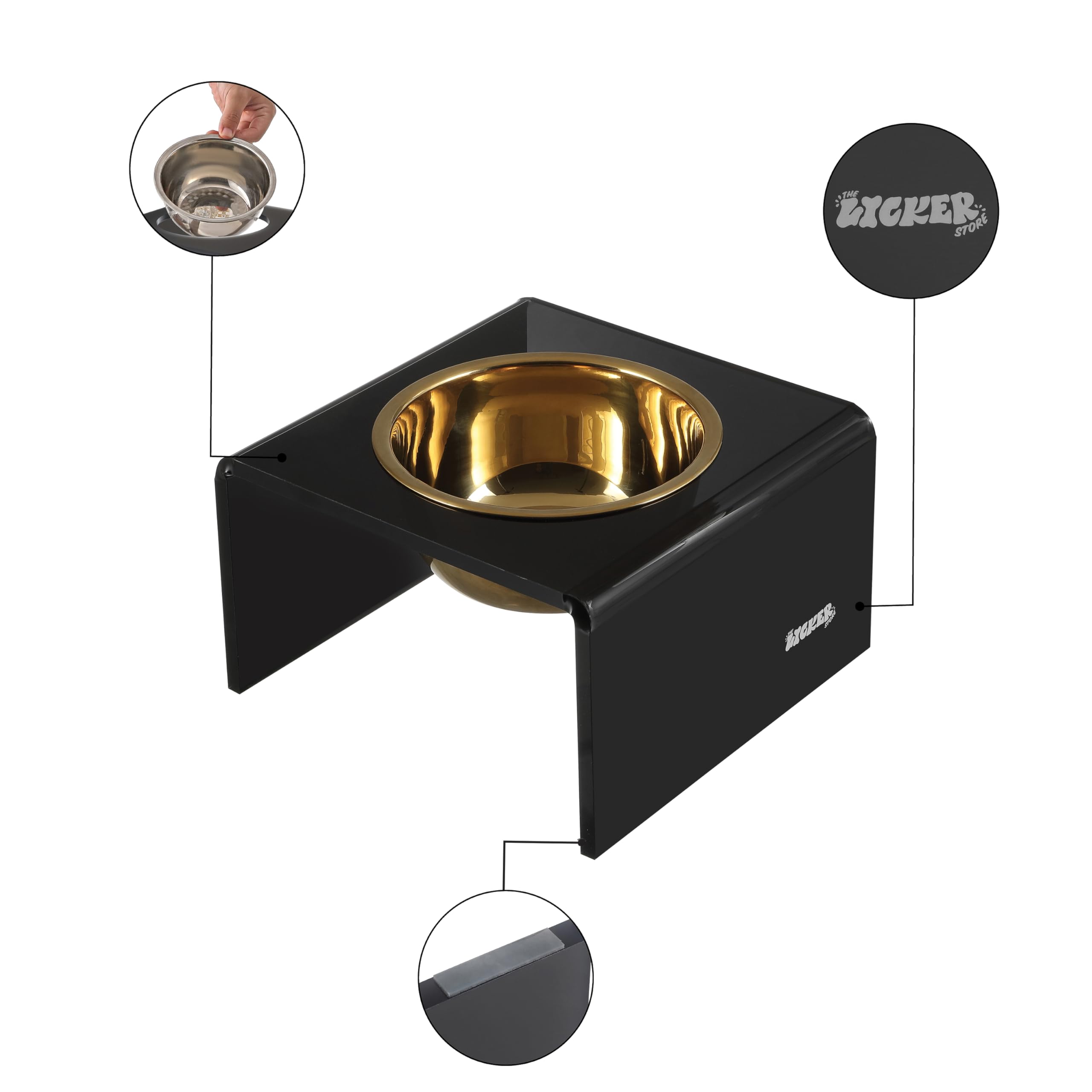 The LICKER Store DBL2002B Keaton 5 Small/Medium Modern Acrylic Rectangular Elevated Pet Feeder with 20oz 1-Stainless Steel Bowl,