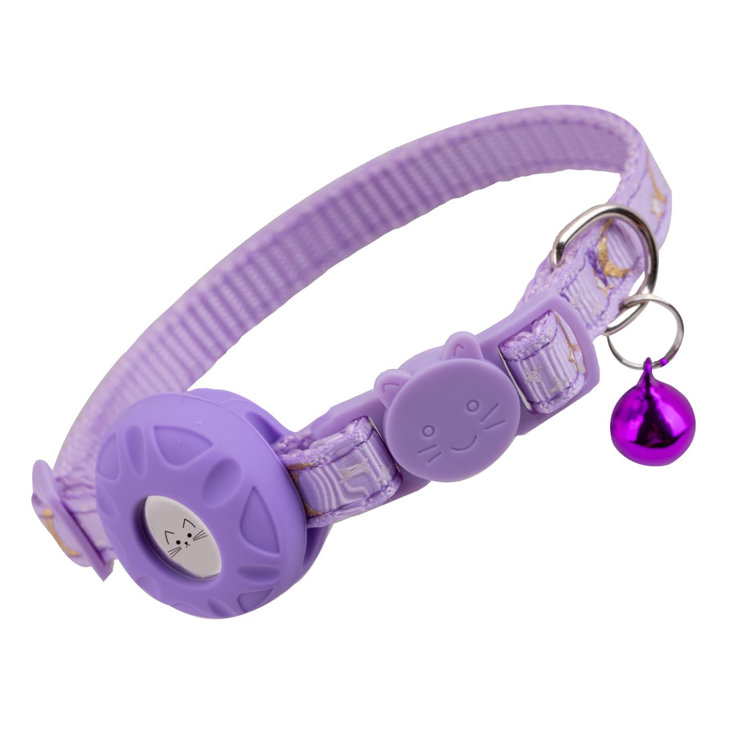 Airtag Cat Collar Breakaway, Safety Kitten Collar With Apple Airtag Holder,Cute Gps Cat Collar With Bell[Purple], Lightweigh Tra
