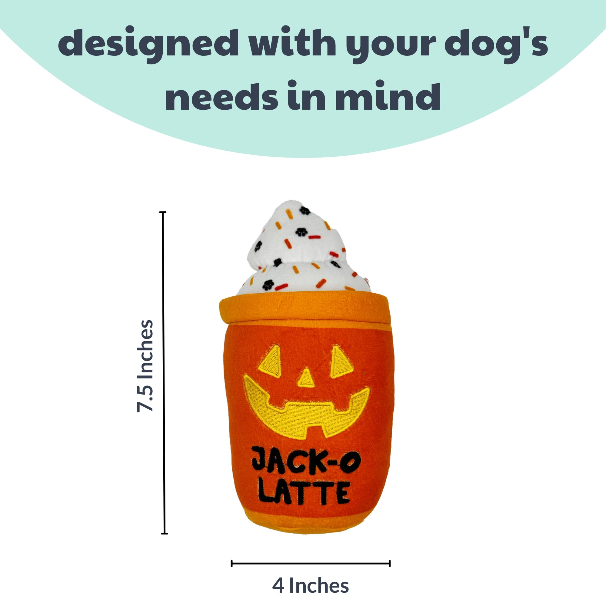 Huxley & Kent For Dogs | Jack-O-Latte | Halloween Fall Power Plush Dog Toy With Squeaker | Funny Dog Toy | Cute Dog Toy | H&K Squeaky Dog Toy
