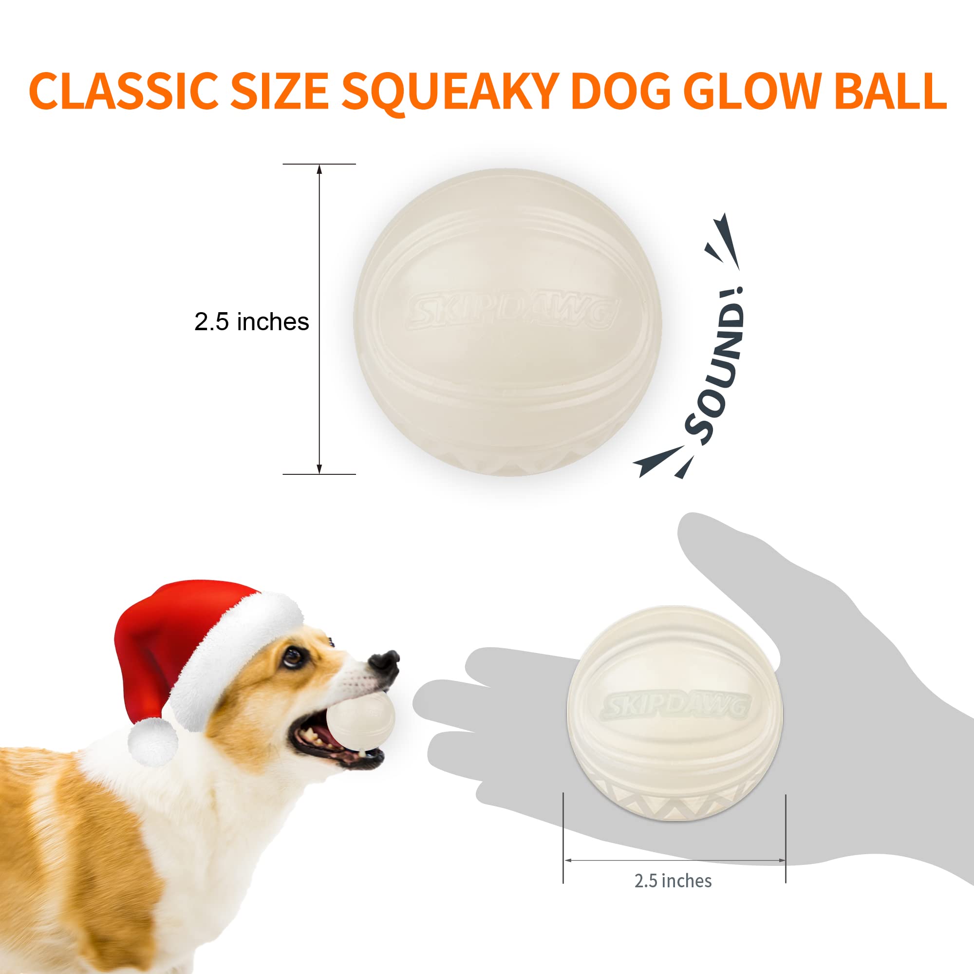 Skipdawg Interactive Squeaky Dog Ball, Light Up Dog Ball Glow In Dark, Floating Dog Toy Ball Durable Tpr Light Weight, Bouncy Dog Tennis Ball For Dogs Size 2.5 Inches, 1 Pack