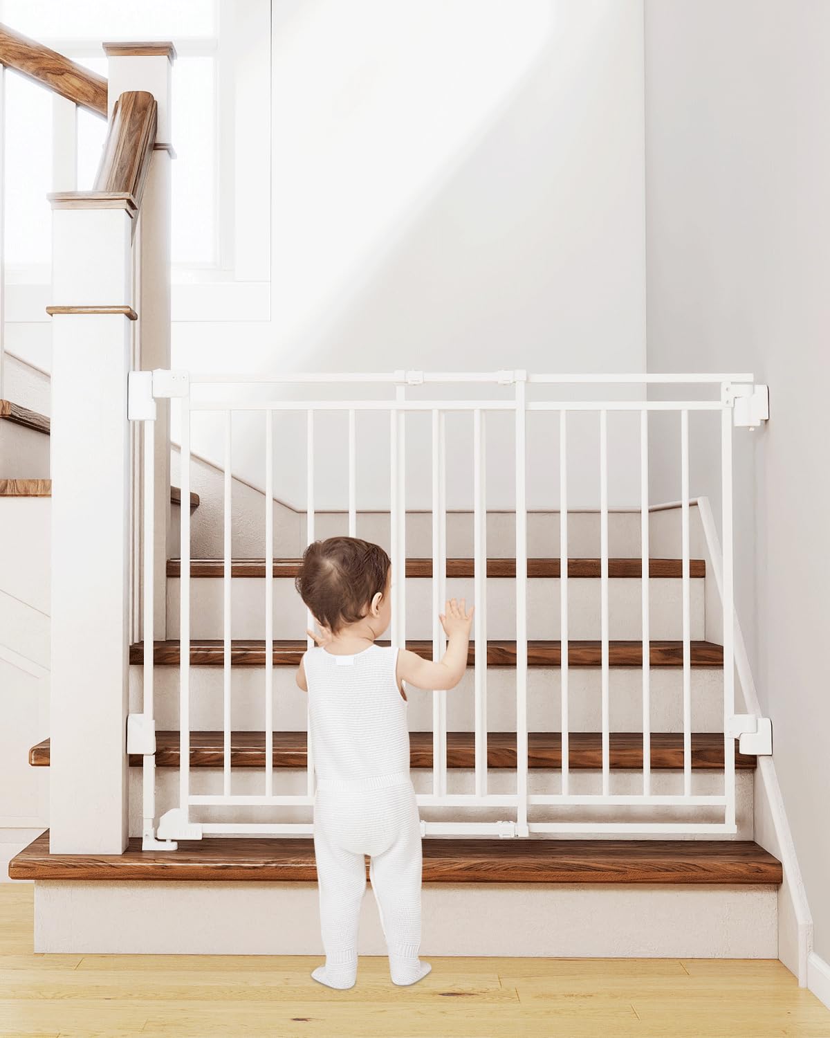 Miumoon 26.5-43 No Bottom Bar Baby Gate for Stairs and Doorways, 29 Tall Hardware-Mounted Baby Gate for Top and Bottom Stairs, A