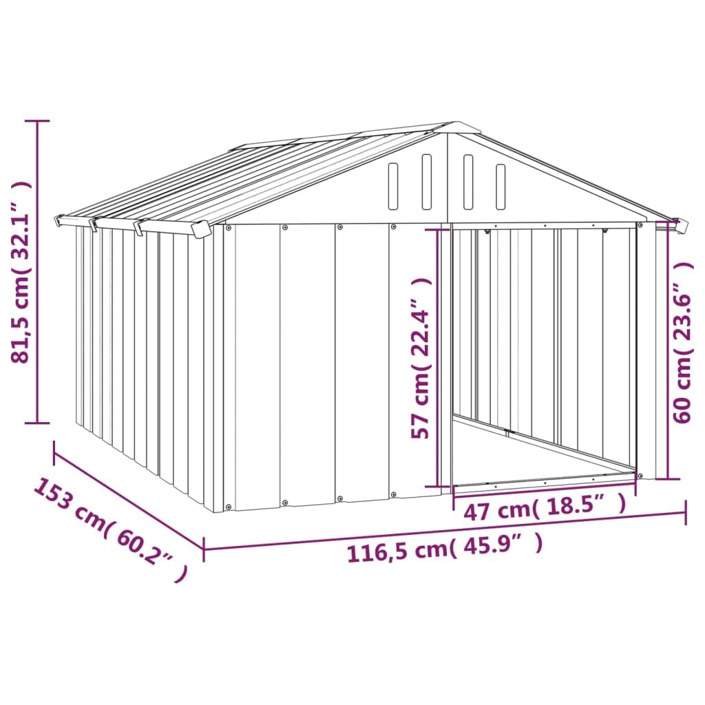 vidaXL Dog House Outdoor Kennel - Gray Galvanized Steel Pet Shelter
