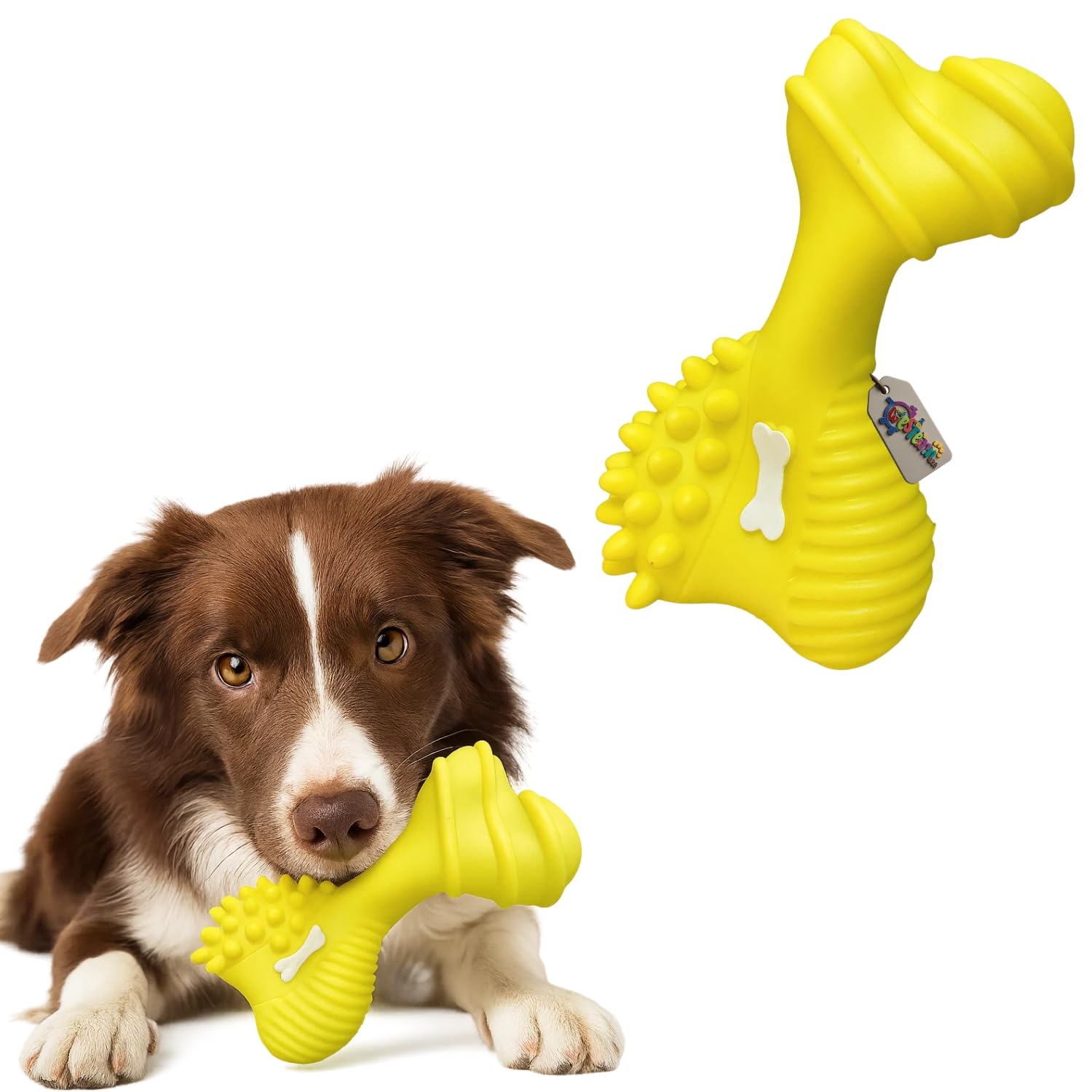 Western Era Bone Shape Squeaky Dog Toy | Durable Rubber Chew Toy with Squeaker for Dogs | Textured Design with Soft Spikes, Ridg