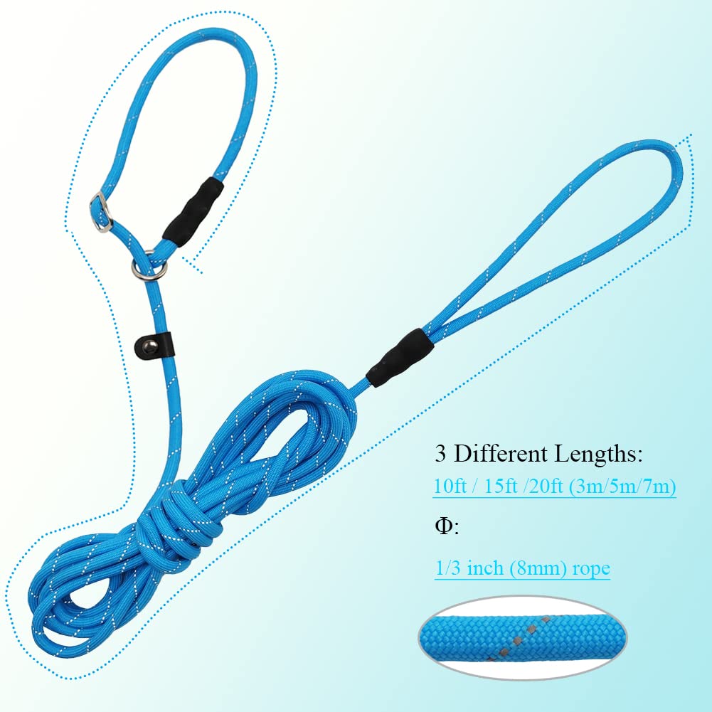 Btinesful 10Ft / 15Ft / 20Ft Anti-Choke Slip Lead Dog Leash, Reflective 1/3    Rope Leash Long Training Lead For Small Medium Do