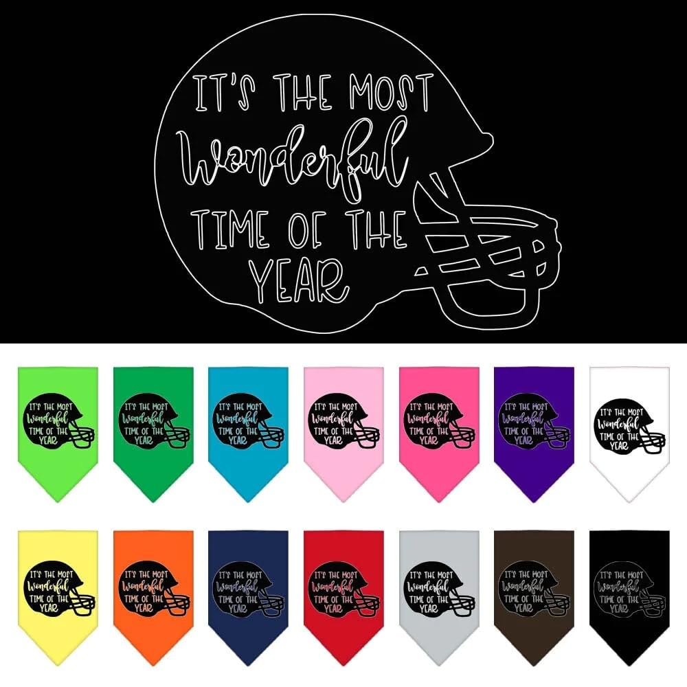 Pet and Dog Bandana Screen Printed, "It's The Most Wonderful Time Of The Year (Football)" White Large