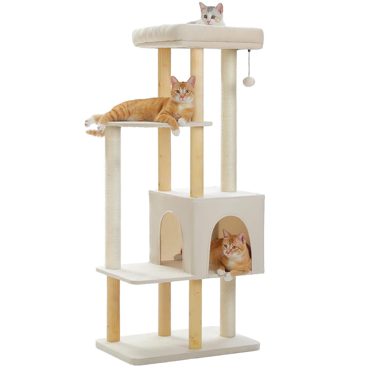 Pawz Road Large Cat Tree, 73 Inches Tall Wooden Cat Tower With 2 Spacious Hammocks,2 Big Top Beds,8 Fully Scratching Posts And N
