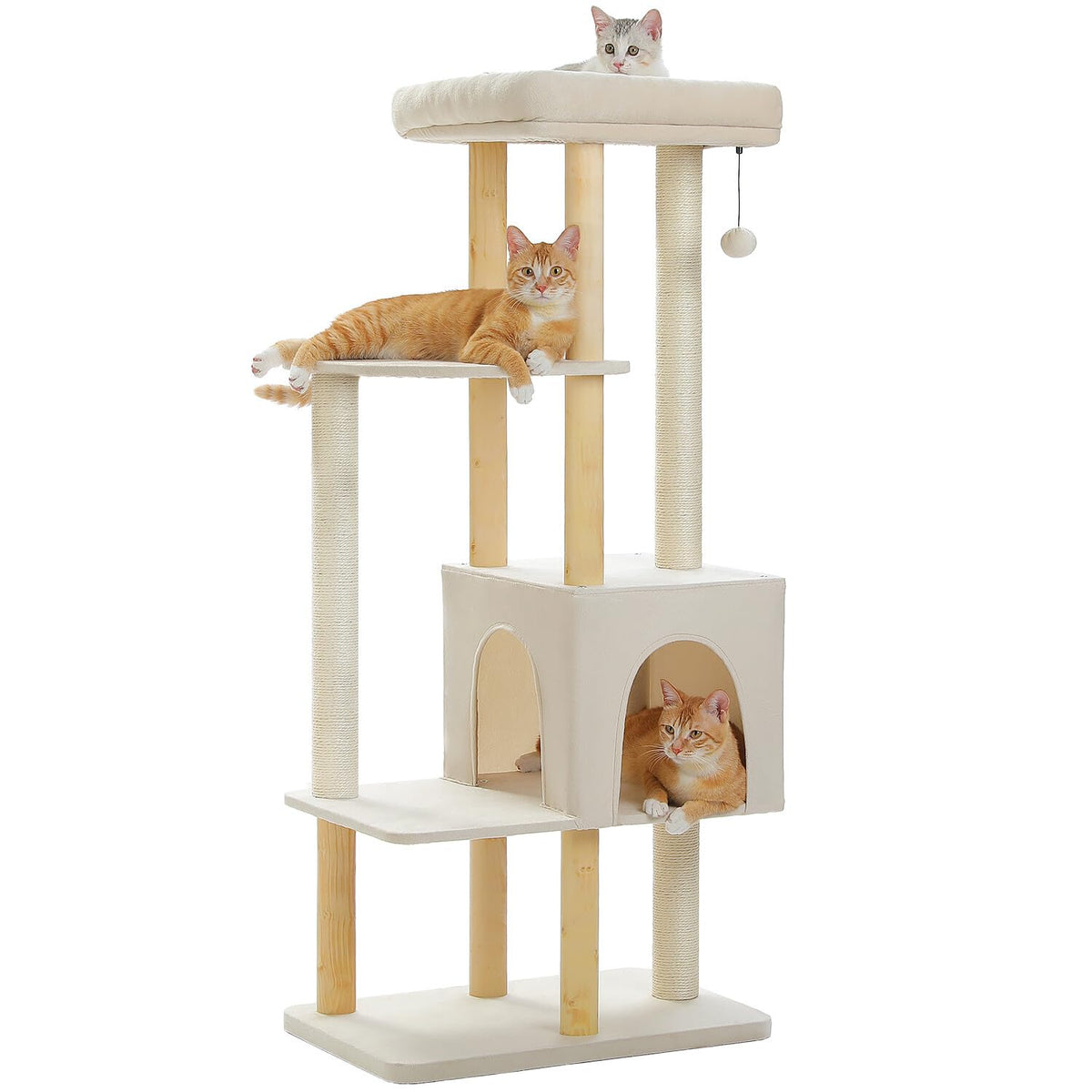 Pawz Road Large Cat Tree, 53 Inches Modern Wooden Cat Tower For Indoor Large Cats, Multi-Level Cat Condos With Long Scratching P