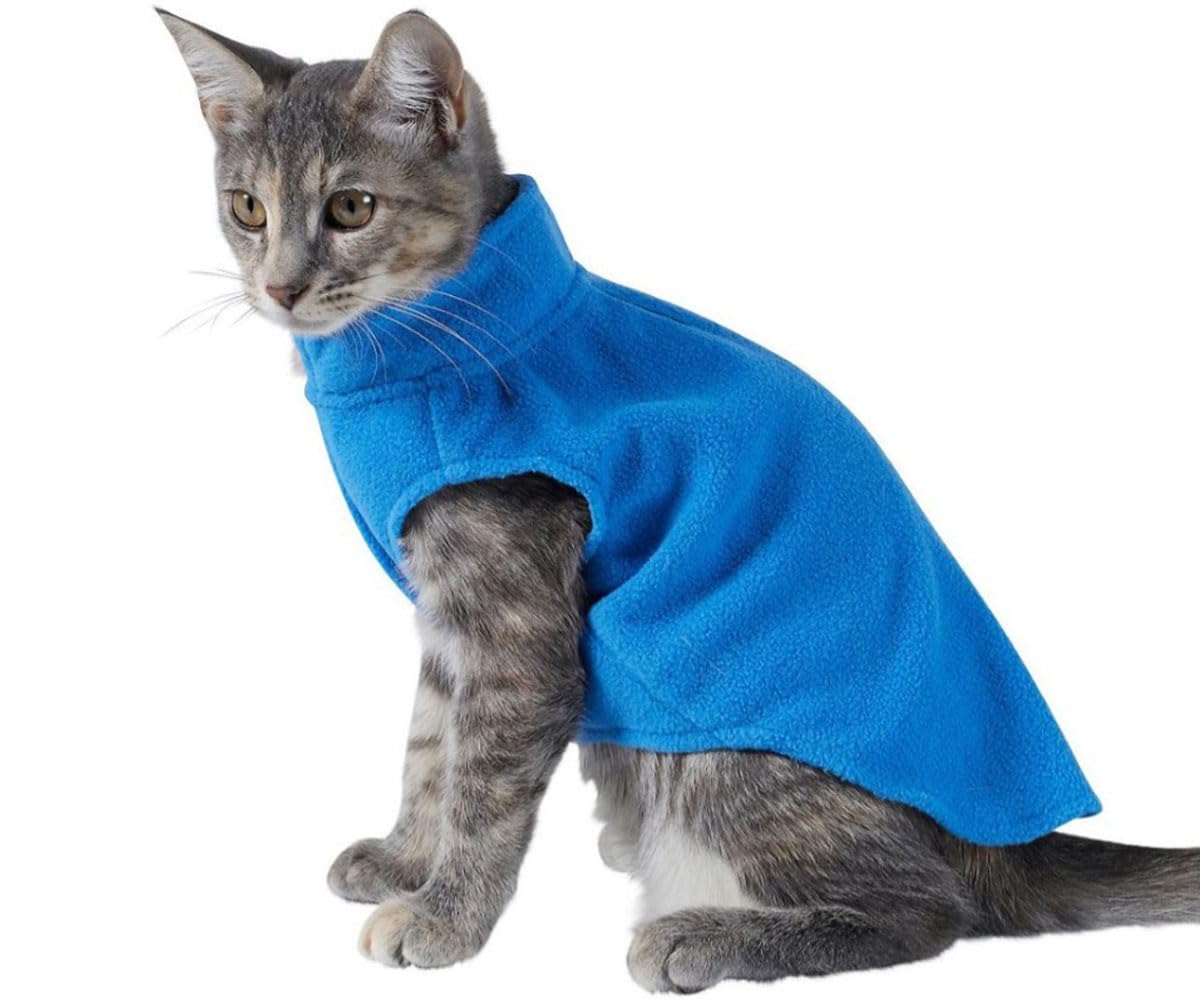 Droolingdog Cat Sweater Fleece Vest Lightweight Cat Clothes For Small Cats Only, Small, Blue