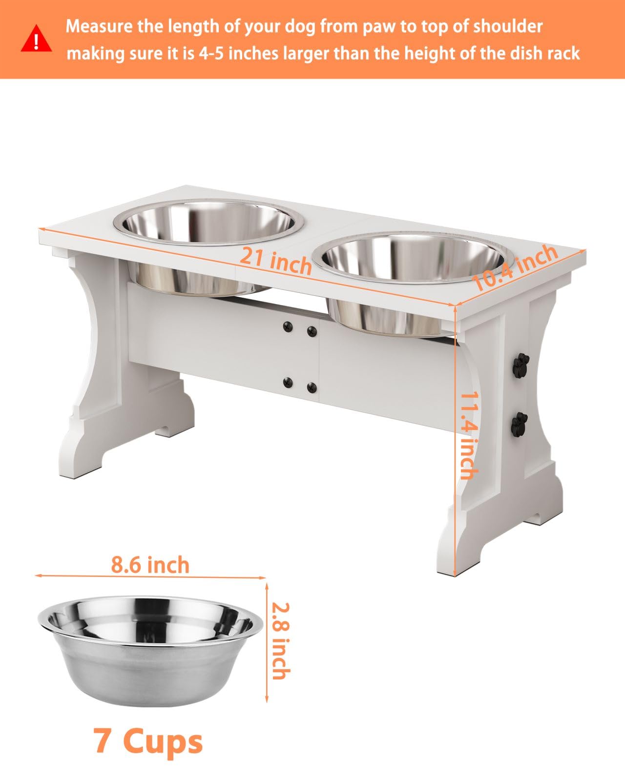 Piskyet Elevated Dog Bowls,Farmhouse Dog Bowls Stand, Raised Dog Bowl With 2 Stainless Steel Wooden Dog Bowls,7 Cups 11''H_55 Oz