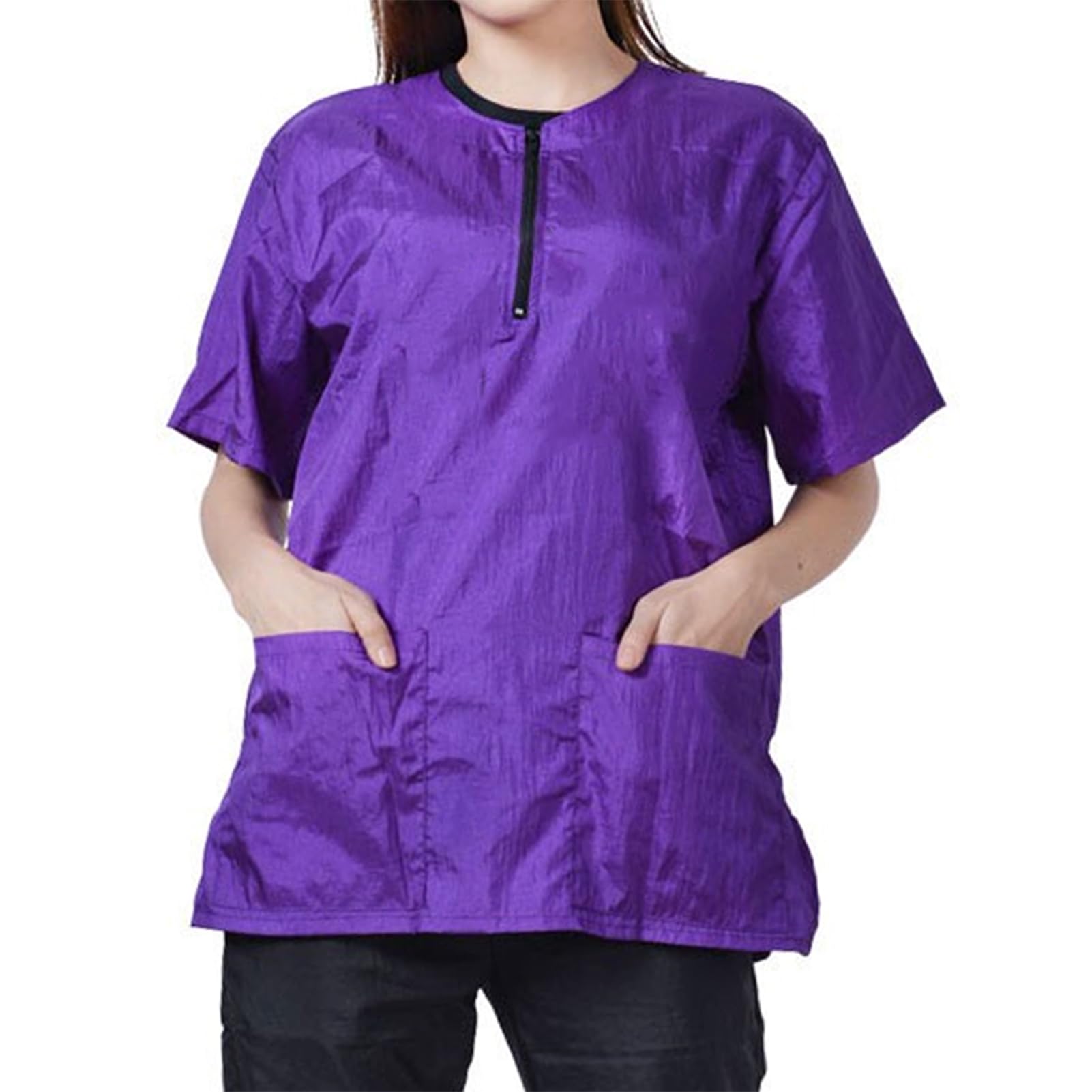 Suweisua Dog Grooming Smock For Men Women, Anti-Static Smock For Pet Shop Dog Cat Grooming Bathing, Short Sleeves, Water Resista