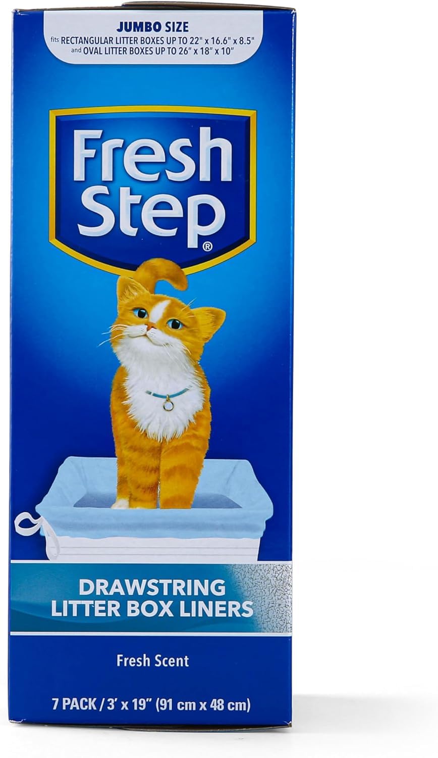 Fresh Step Drawstring Cat Litter Box Liners, Scented, Jumbo Size, 36'' X 19'' - 7 Count Per Box, 2 Boxes, Kitty Litter Bags, Cat