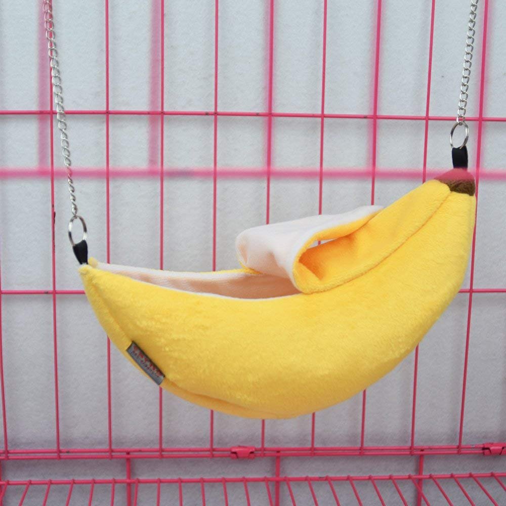 ISMARTEN Banana Hamster Bed House Hammock for Small Animals - Warm Cage Nest for Hamsters, Sugar Gliders & Small Birds, 20x6x6