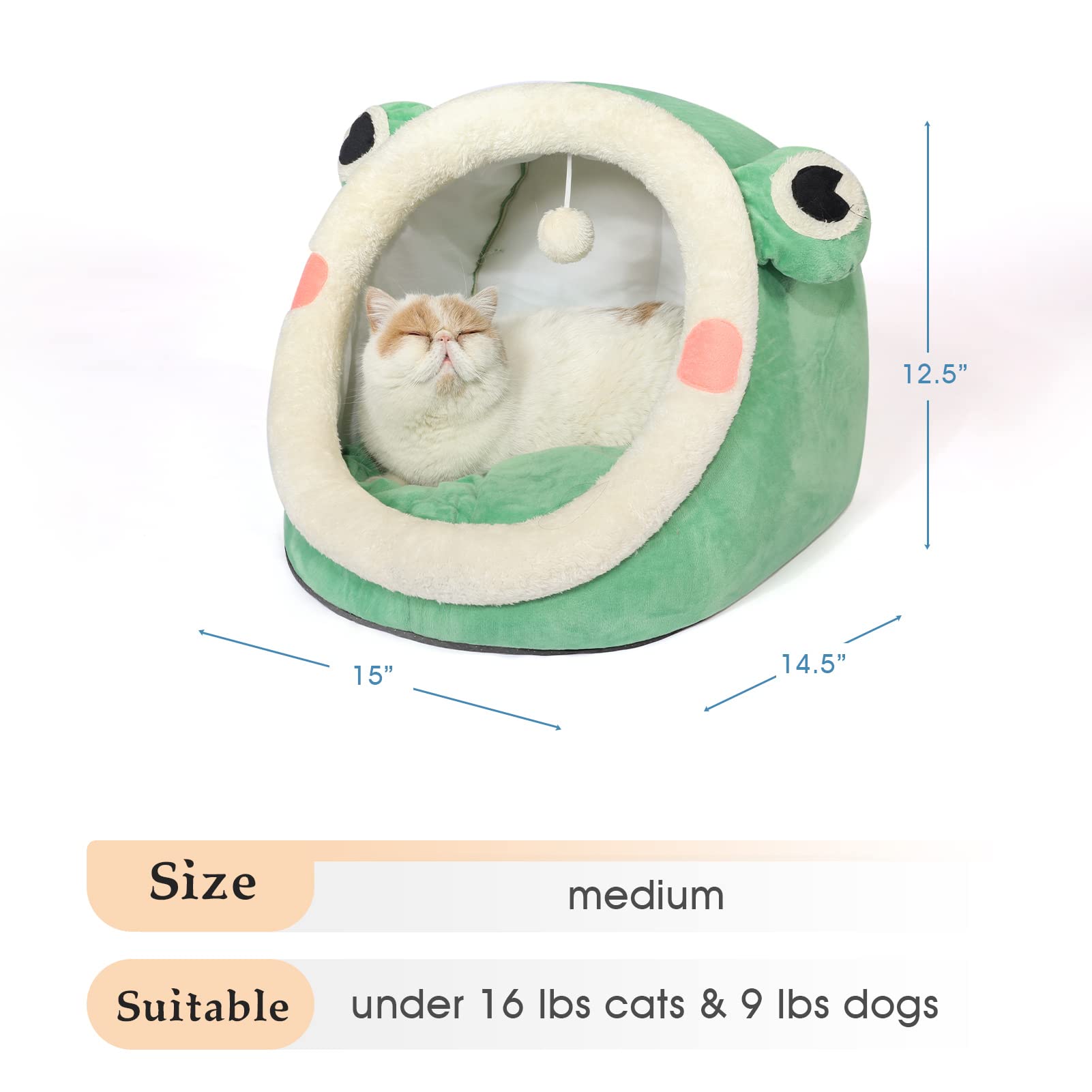 Jiupety Cute Cat Bed, Indoor Lovely Velvet Igloo For Cat And Small Dog, Warm Cave Sleeping Nest Bed For Puppy And Kitten, Green