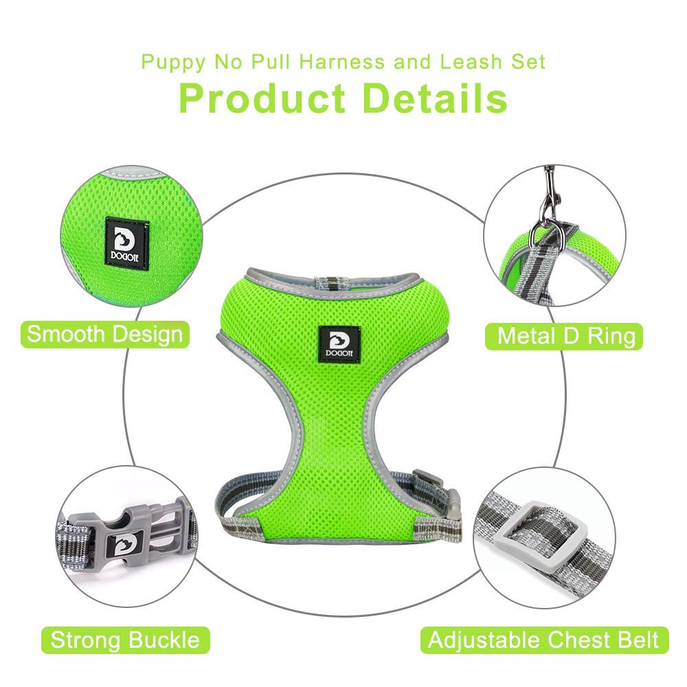 Puppy Harness And Leash Set - Dog Vest Harness For Small Dogs Medium Dogs- Adjustable Reflective Step In Harness For Dogs - Soft Mesh Comfort Fit No Pull No Choke (S, Light Green)