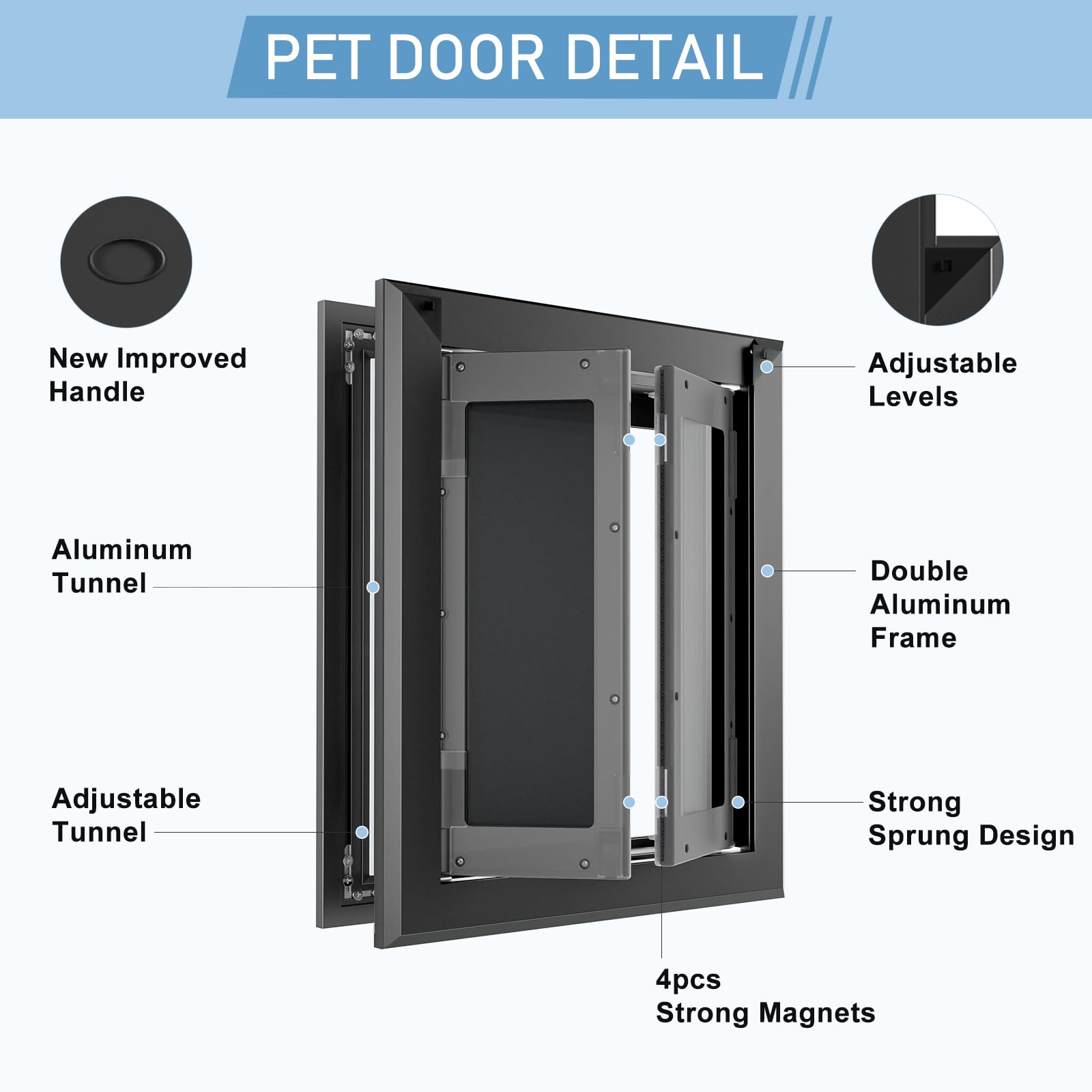 Pataplus Aluminum Large Dog Door For Exterior Door,Strong Double Magnetic Flaps,Heavy-Duty Doggie For L Arge And Medium Dog Up T