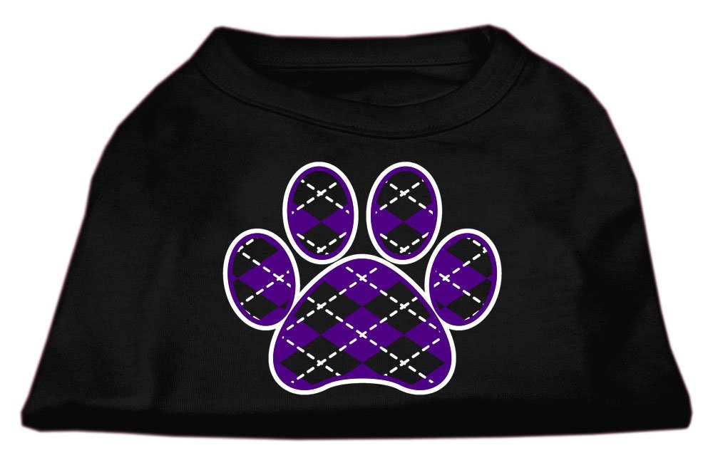 Pet Dog & Cat Shirt Screen Printed, 'Argyle Paw Purple' Black Md (6-10 Lbs.)