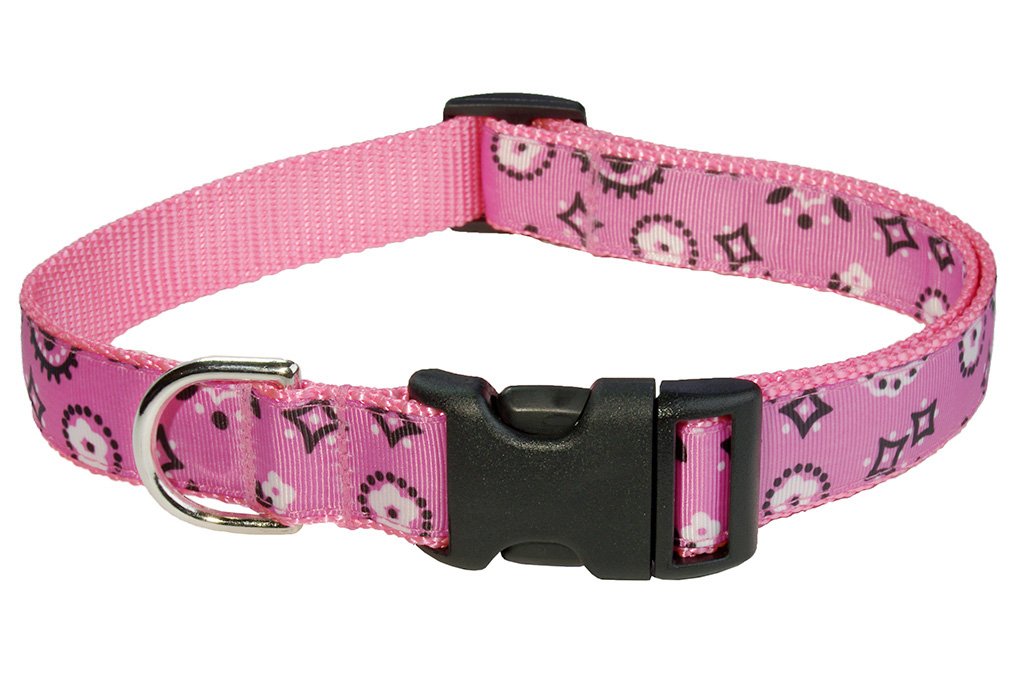 Medium Pink Bandana Dog Collar: 3/4 Wide, Adjusts 13-20 - Made in USA.