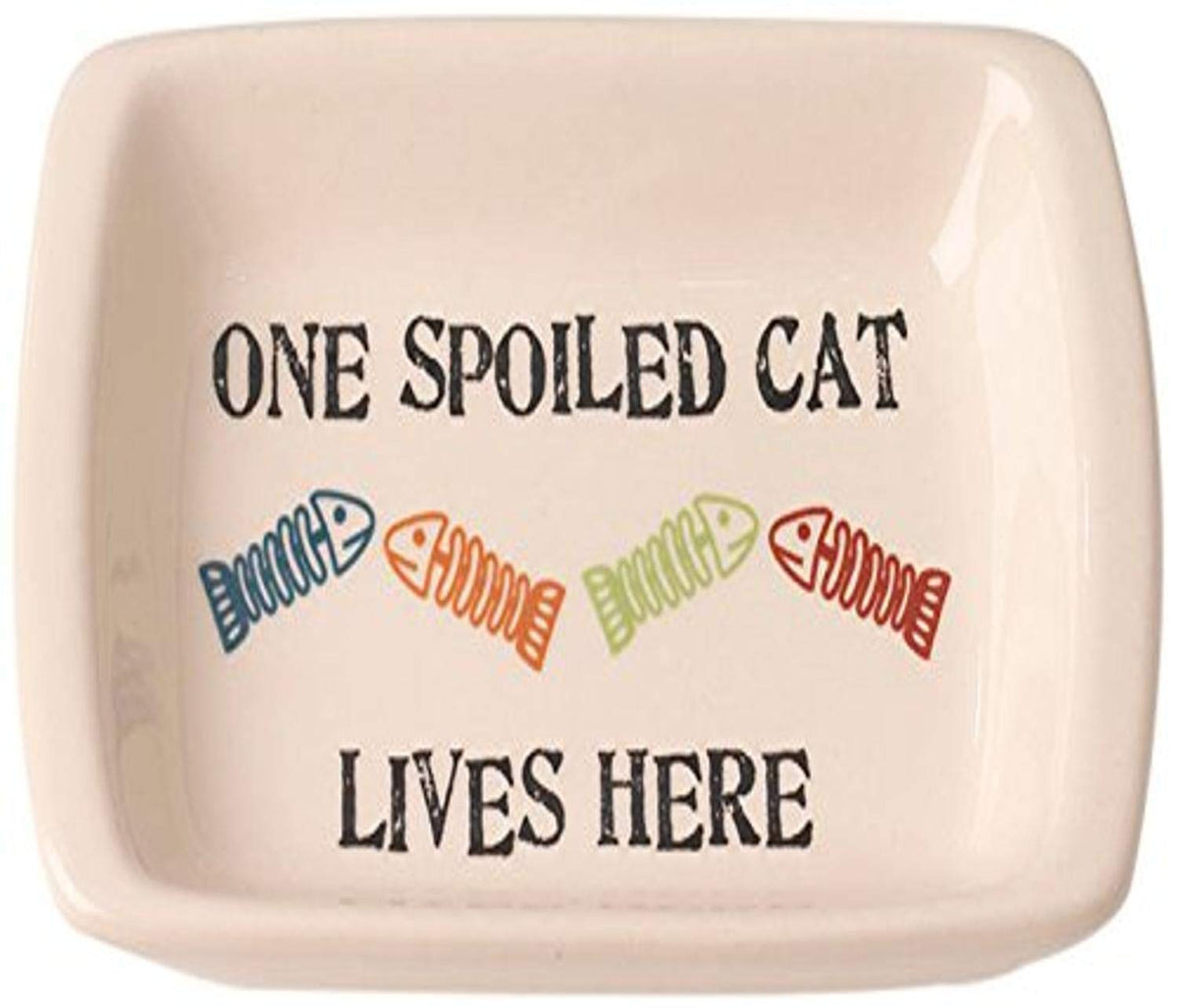 Petrageous 12010 One Spoiled Cat Rectangular Cat Saucer Bowl 2.5-Ounce Capacity With 5-Inch Width For Small Cats And Large Cats, Natural