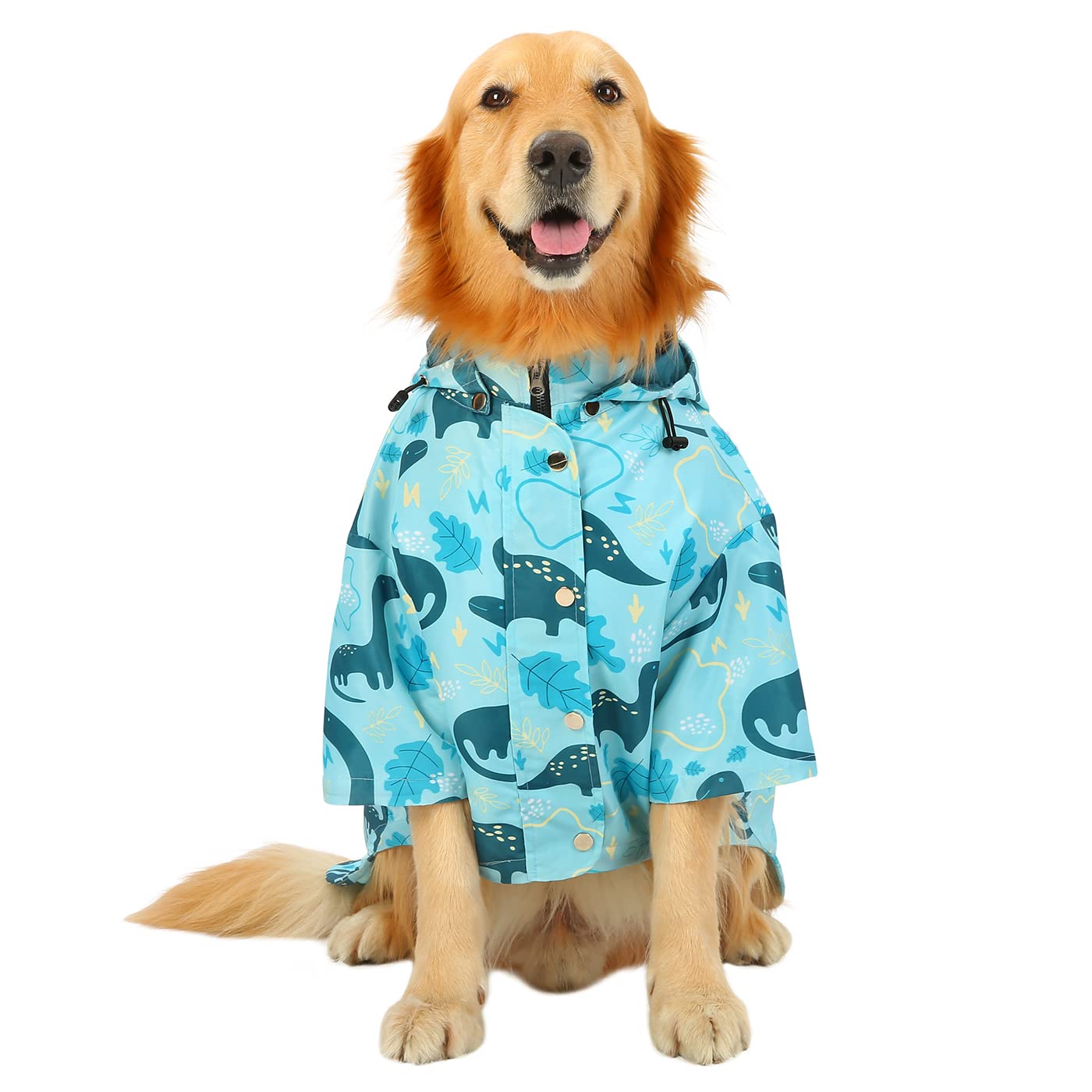 Hde Dog Raincoat Double Layer Zip Rain Jacket With Hood For Small To Large Dogs Dinosaurs - Xl