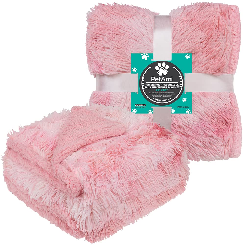 Petami Waterproof Dog Blanket For Small Medium Dog, Puppy Pet Blanket Couch Cover Protection, Sherpa Fleece Fuzzy Cat Blanket Throw Sofa Bed Furniture Protector Reversible Soft, 29X40 Tie-Dye Pink