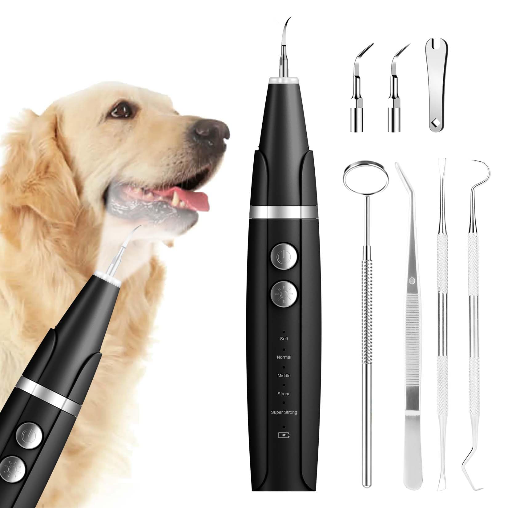 Ni-SHEN Plaque and Tartar Remover, Dog Ultrasonic Teeth Cleaner Toothbrush for Tartar and Stains with LED Light, 5 Modes Low Noi