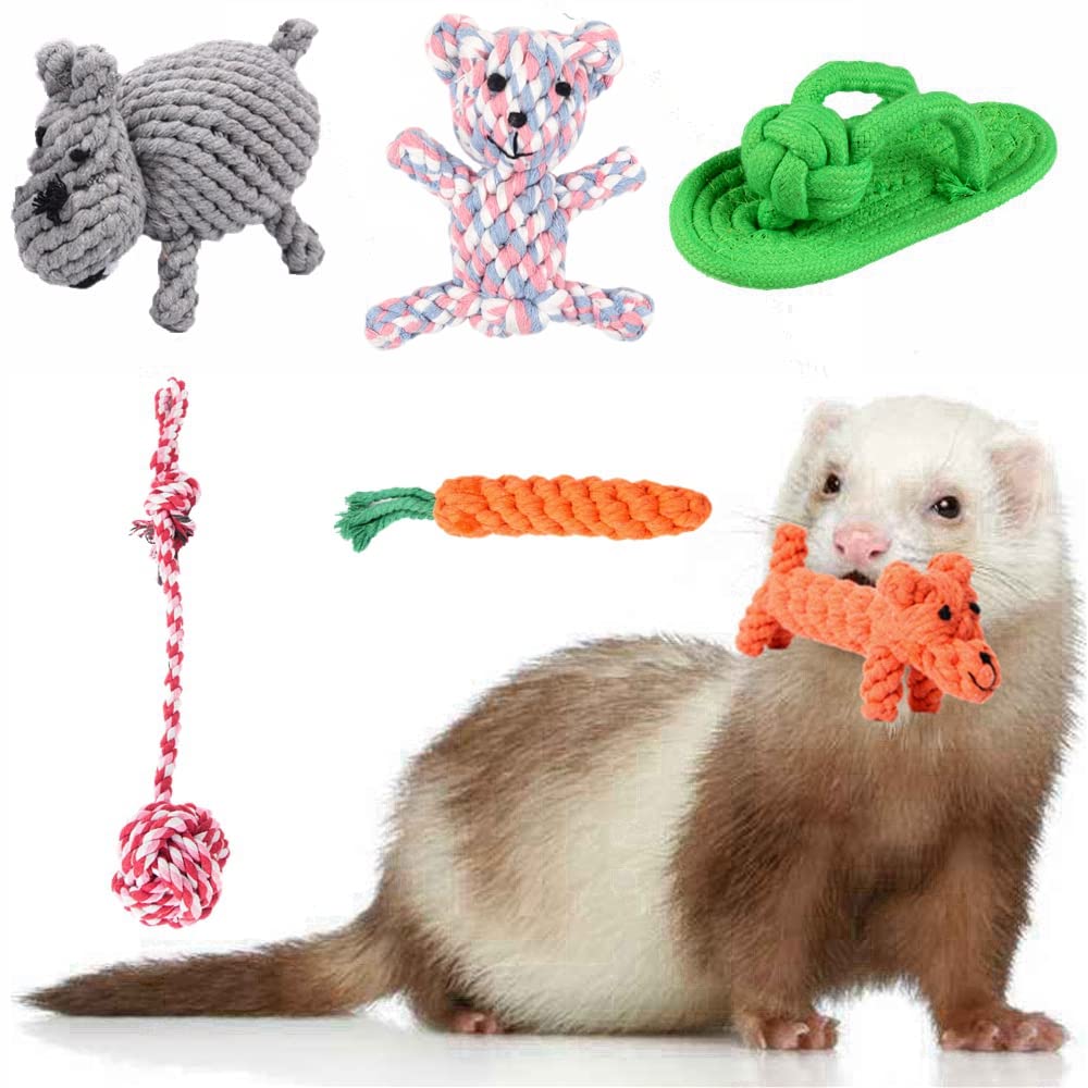 Haichen Tec 6 Pack Ferret Toys Rope Chew Toy Durable Knotted Rope Tug Perfect For Teething Mammals Cotton Rope Toys Interactive Dog Rope Toy Set Machine-Washable (6 Pack)