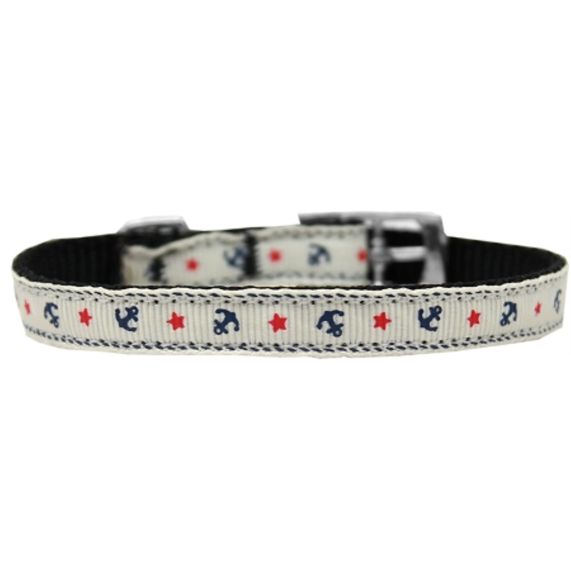 Mirage Pet Products Anchors Nylon Dog Collar with Classic Buckle 3/8&quot; White, Size 12