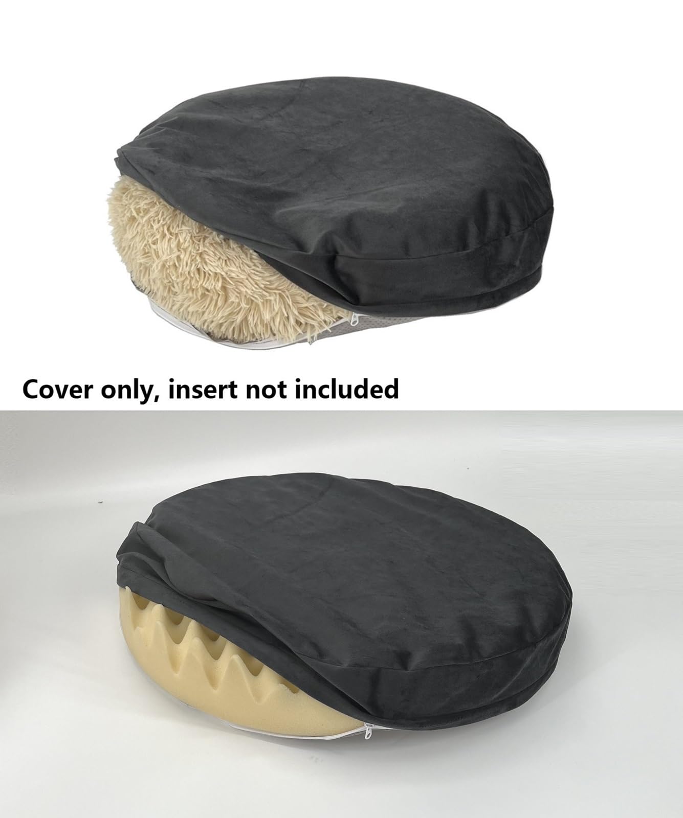 Eechicspace Grey Velvet Round Dog Bed Cover Waterproof Replacement Cover Only 44 Inch