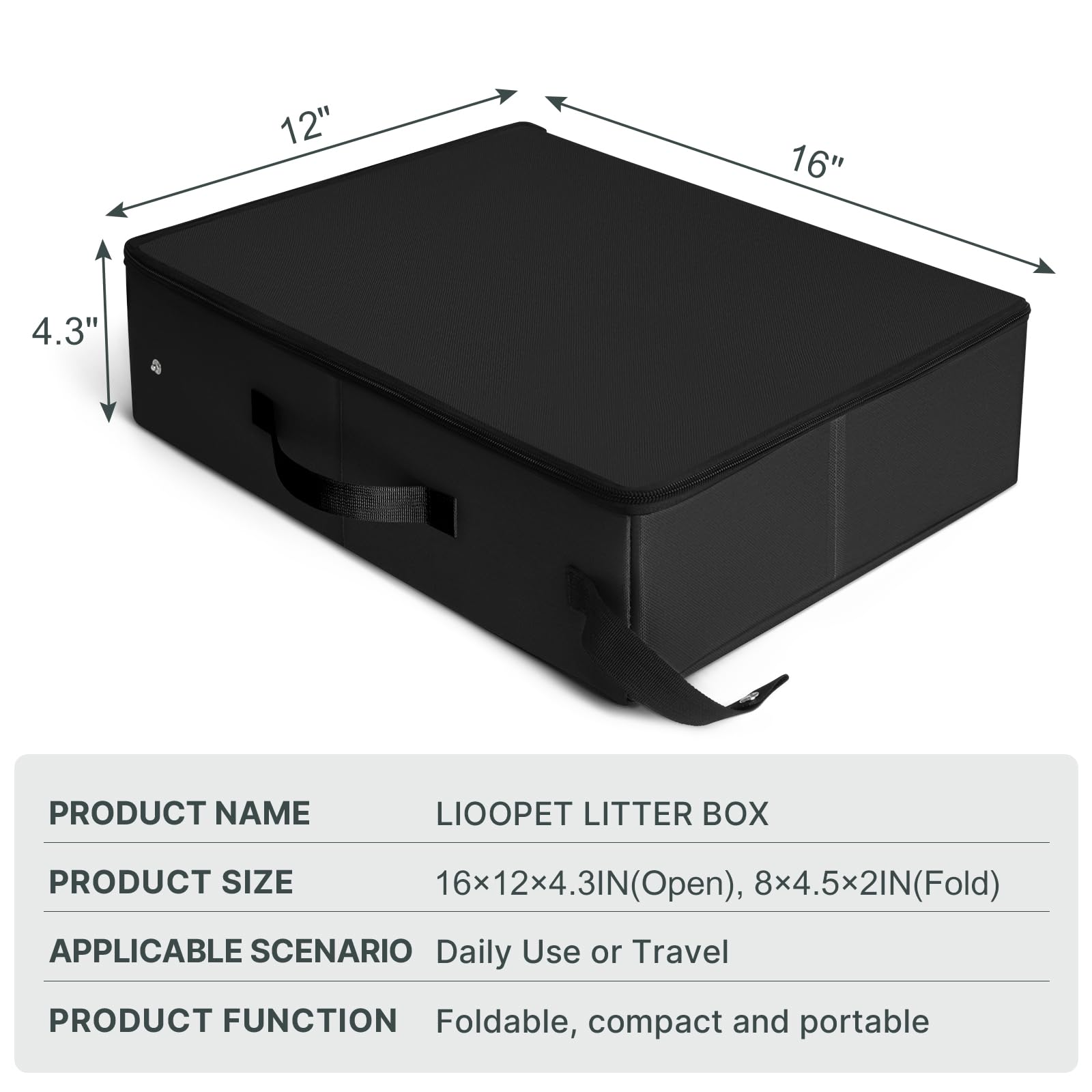 Portable Cat Litter Box, Leak Proof, Foldable, 16X12X4.3In Black,Perfect For Hotel Stays And Road Trips