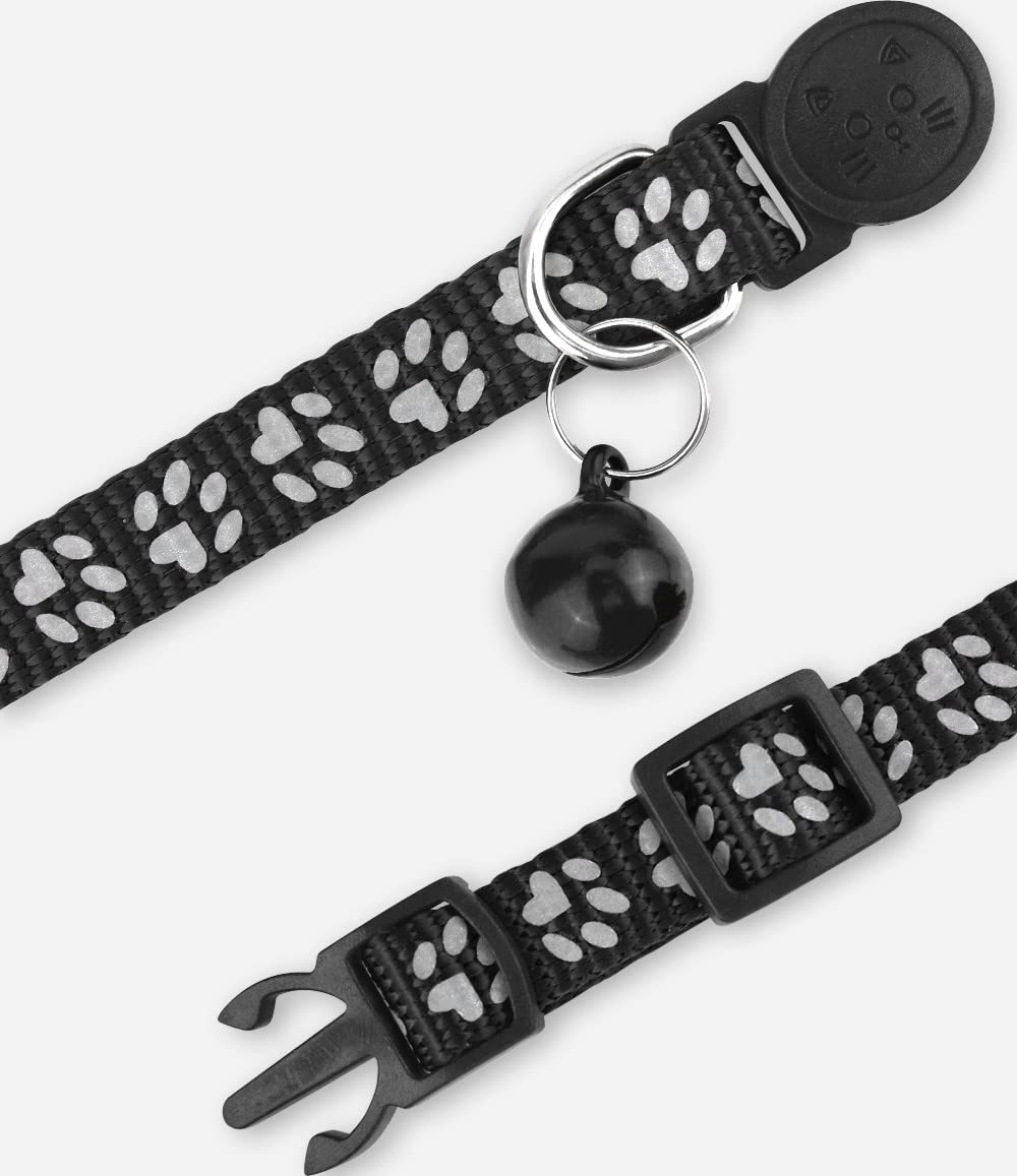 Taglory Reflective Cat Collars Breakaway With Bell, 2 Pack Girl Boy Pet Kitten Collar Adjustable 6-8 Inch, Black