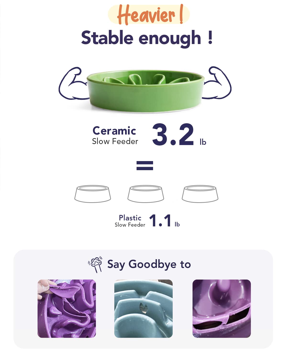 LE TAUCI Ceramic Slow Feeder Dog Bowls Elevated for Small and Medium Breed, Dog Bowls with Wooden Stand, 1.5 Cups Pet Dishes to