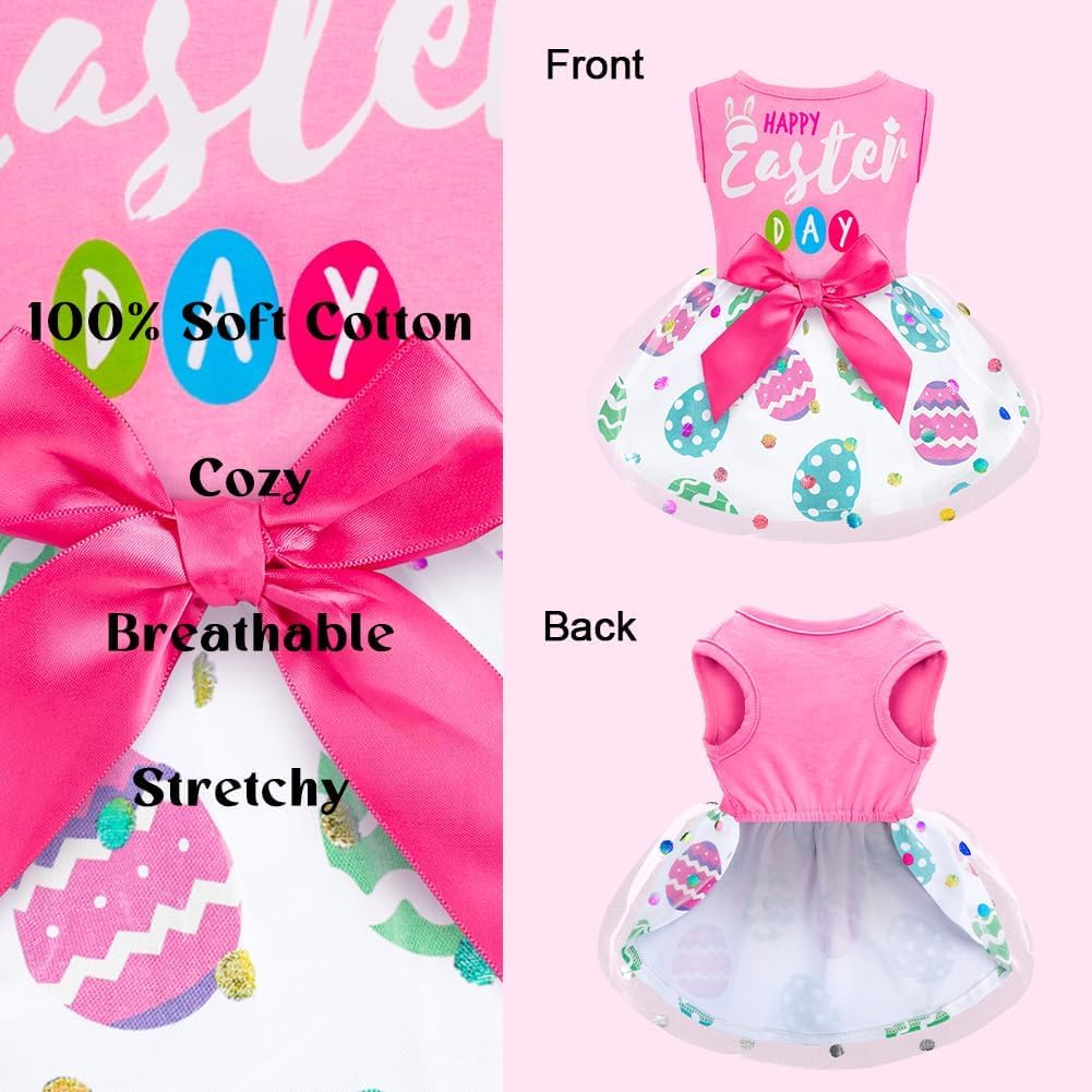 Baobicute Cute Happy Easter Day Dog Dress Bunny Eggs Easter Dog Cat Clothes Pink Tulle Pet Doggie Apparel Outfit With Bowknot Fo