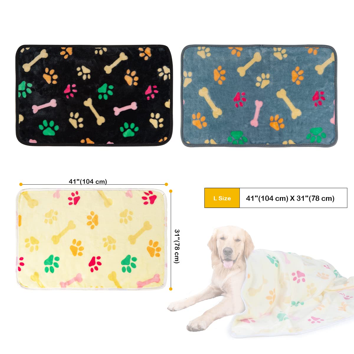 Dono 1 Pack 3 Blankets For Dogs, Soft Fluffy Paw Print Pattern Fleece Pet Blanket Warm Sleep Mat Cute Print Design Puppy Kitten Blanket Doggy Mat For Dog Cat Kitten Doggy