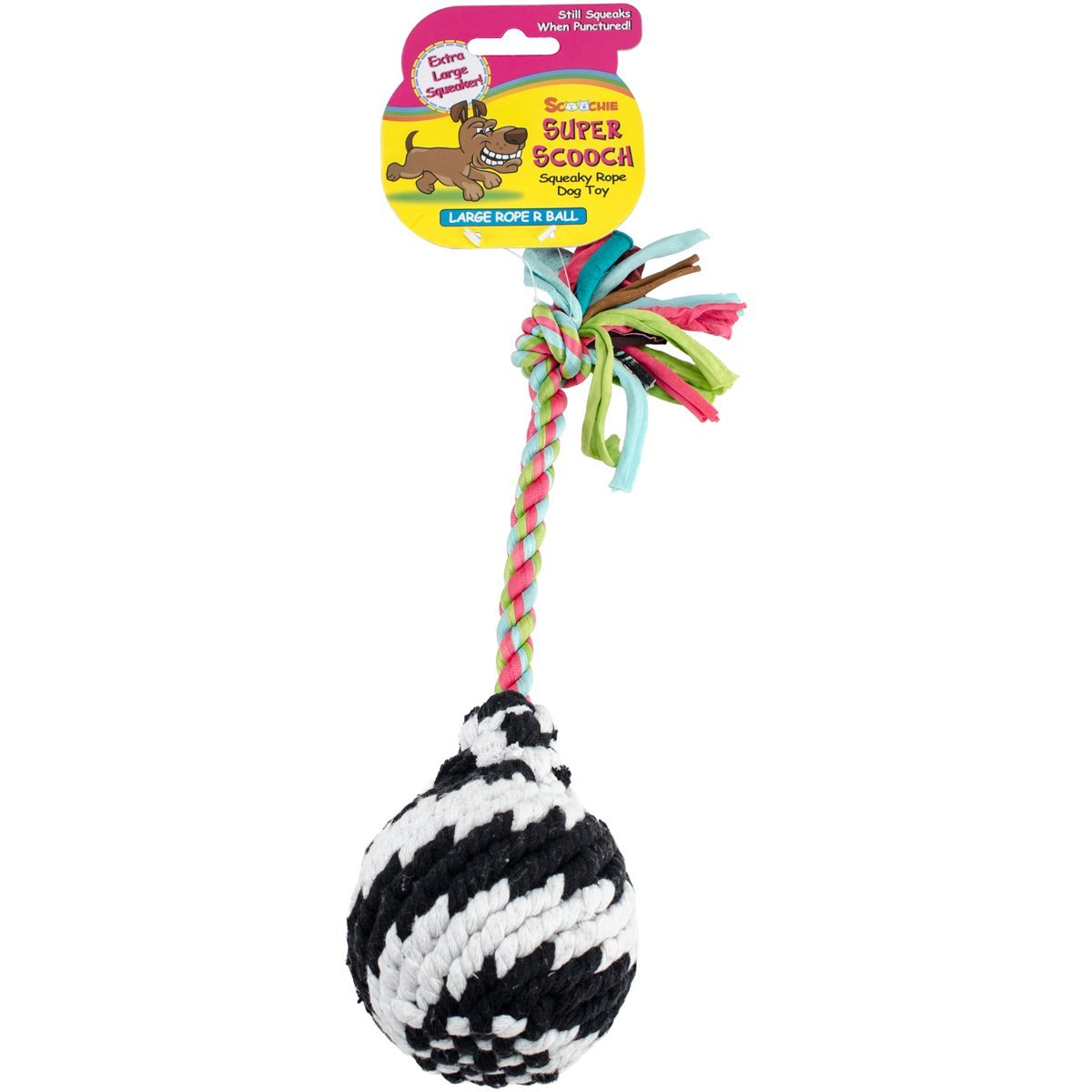 Scoochie Super Squeak Rope R Ball Dog Toy, Large